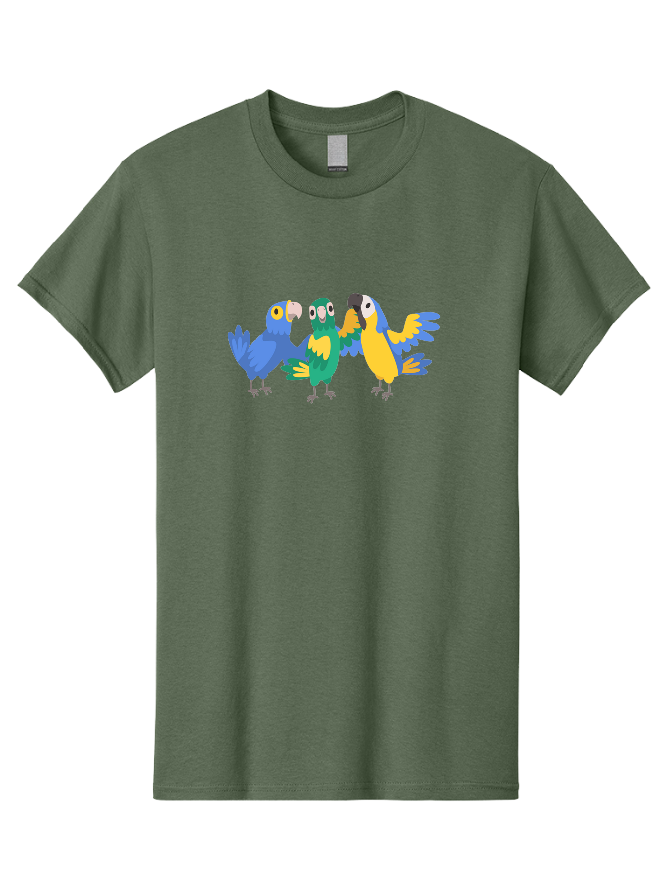 Three-Parrots Men'S Graphic Tee, 100% Cotton, Comfortable Casual Summer Wear, Machine Washable, Colorful Parrots, Vibrant Blue And Yellow Feathers, Playful Birds, Parrot Friends, Tropical Birds, Bird Illustrations, Cartoon Parrots, Aab894