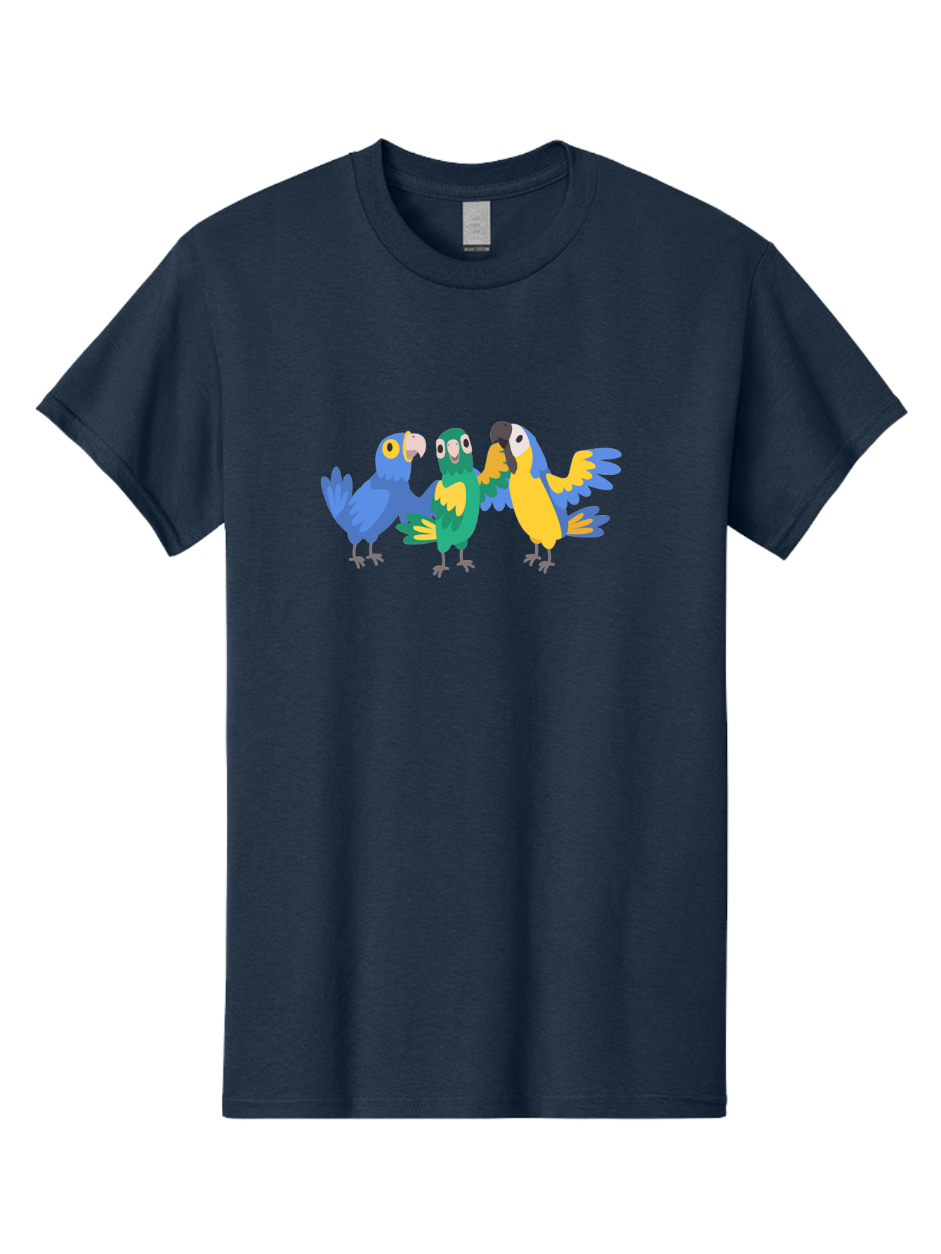 Three-Parrots Men'S Graphic Tee, 100% Cotton, Comfortable Casual Summer Wear, Machine Washable, Colorful Parrots, Vibrant Blue And Yellow Feathers, Playful Birds, Parrot Friends, Tropical Birds, Bird Illustrations, Cartoon Parrots, Aab894