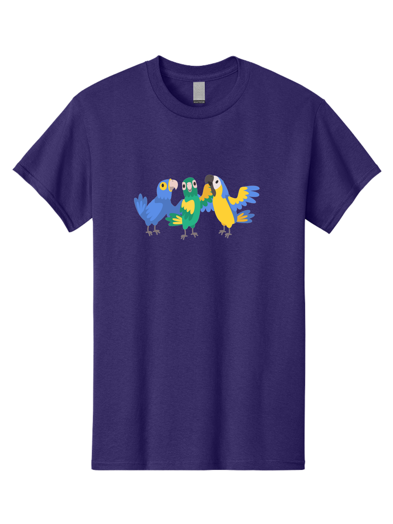 Three-Parrots Men'S Graphic Tee, 100% Cotton, Comfortable Casual Summer Wear, Machine Washable, Colorful Parrots, Vibrant Blue And Yellow Feathers, Playful Birds, Parrot Friends, Tropical Birds, Bird Illustrations, Cartoon Parrots, Aab894