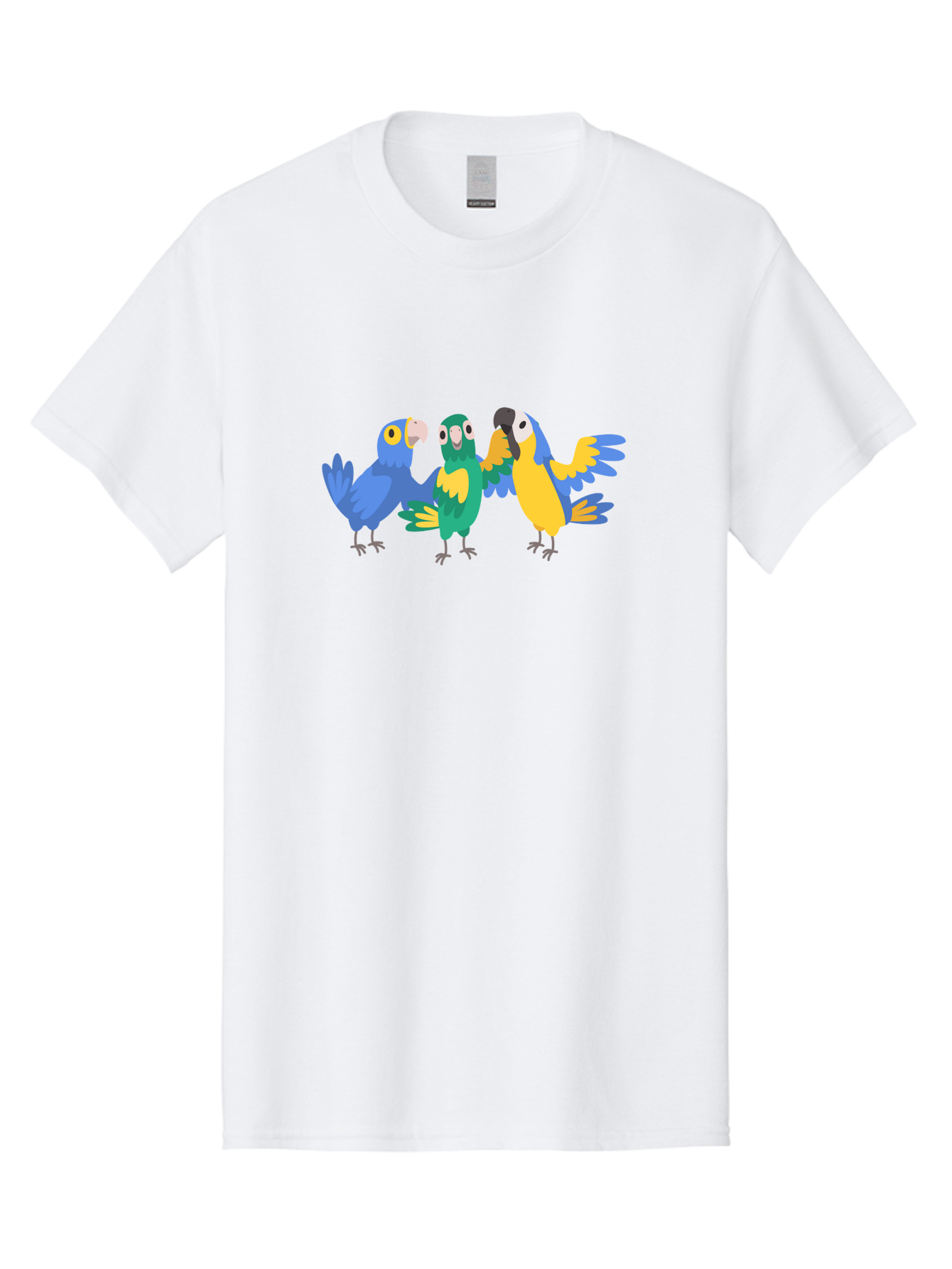 Three-Parrots Men'S Graphic Tee, 100% Cotton, Comfortable Casual Summer Wear, Machine Washable, Colorful Parrots, Vibrant Blue And Yellow Feathers, Playful Birds, Parrot Friends, Tropical Birds, Bird Illustrations, Cartoon Parrots, Aab894