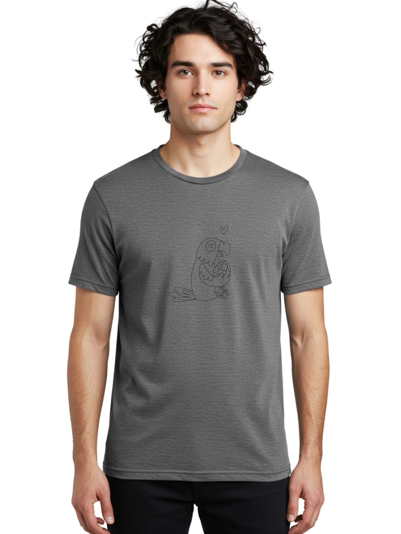 Two-Parrots-Hugging Men'S Graphic Tee, 100% Cotton, Comfortable Casual Summer Wear, Machine Washable, Parrot Hugging Chick, Cute Cartoon Animals, Bird Love, Adorable Illustration, Heartwarming Scene, Animal Affection, Tender Moment, Aab895