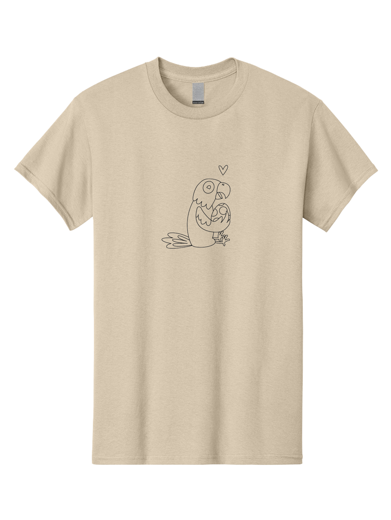Two-Parrots-Hugging Men'S Graphic Tee, 100% Cotton, Comfortable Casual Summer Wear, Machine Washable, Parrot Hugging Chick, Cute Cartoon Animals, Bird Love, Adorable Illustration, Heartwarming Scene, Animal Affection, Tender Moment, Aab895