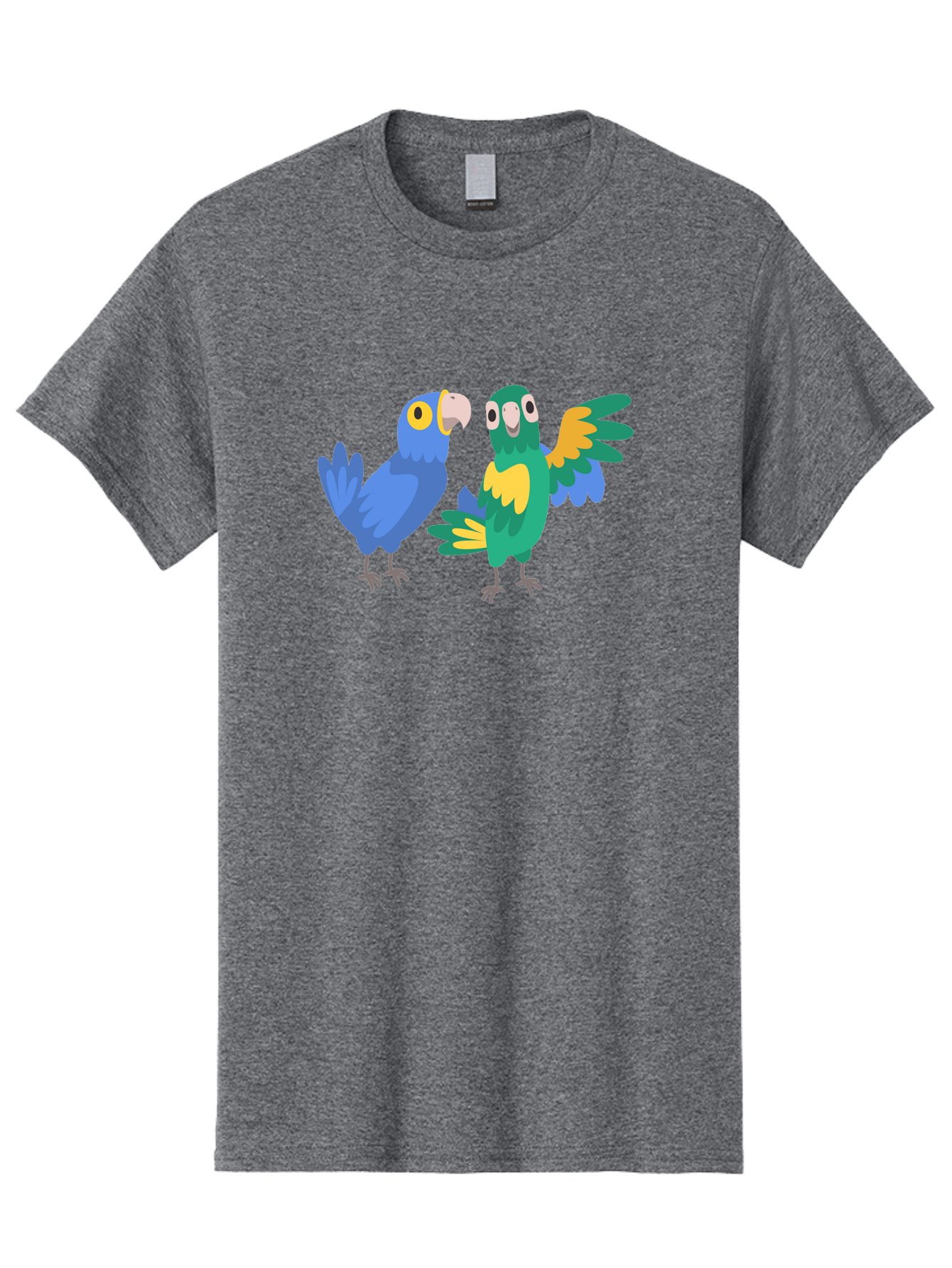 Two-Parrots Men'S Graphic Tee, 100% Cotton, Comfortable Casual Summer Wear, Machine Washable, Cartoon Parrots, Colorful Birds, Vibrant Plumage, Blue Parrot, Green Parrot, Yellow Accents, Playful Birds, Animated Creatures, Parrot Illustration, Aab896
