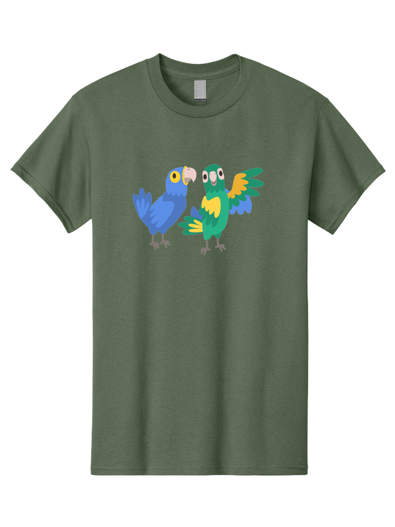 Two-Parrots Men'S Graphic Tee, 100% Cotton, Comfortable Casual Summer Wear, Machine Washable, Cartoon Parrots, Colorful Birds, Vibrant Plumage, Blue Parrot, Green Parrot, Yellow Accents, Playful Birds, Animated Creatures, Parrot Illustration, Aab896