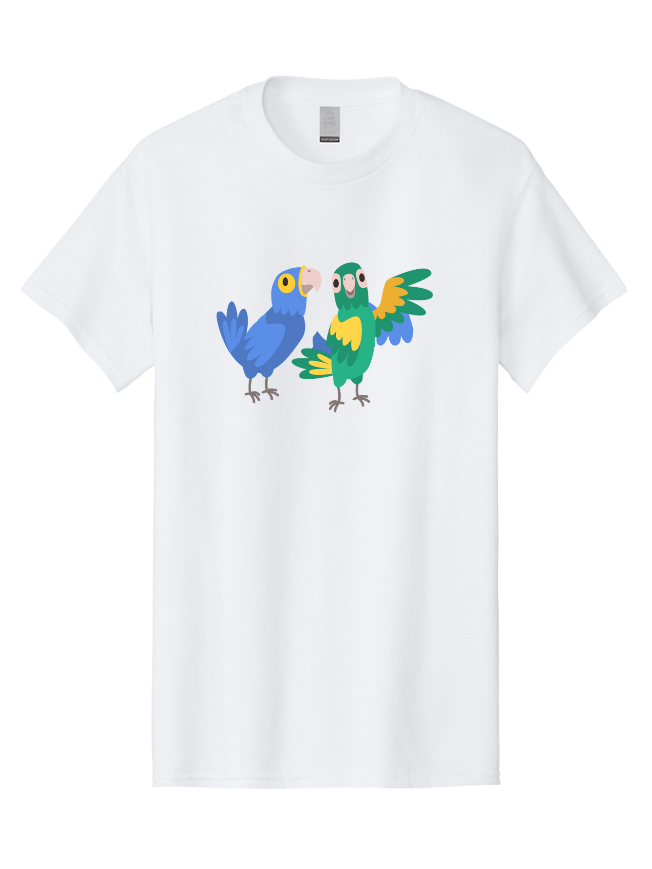 Two-Parrots Men'S Graphic Tee, 100% Cotton, Comfortable Casual Summer Wear, Machine Washable, Cartoon Parrots, Colorful Birds, Vibrant Plumage, Blue Parrot, Green Parrot, Yellow Accents, Playful Birds, Animated Creatures, Parrot Illustration, Aab896