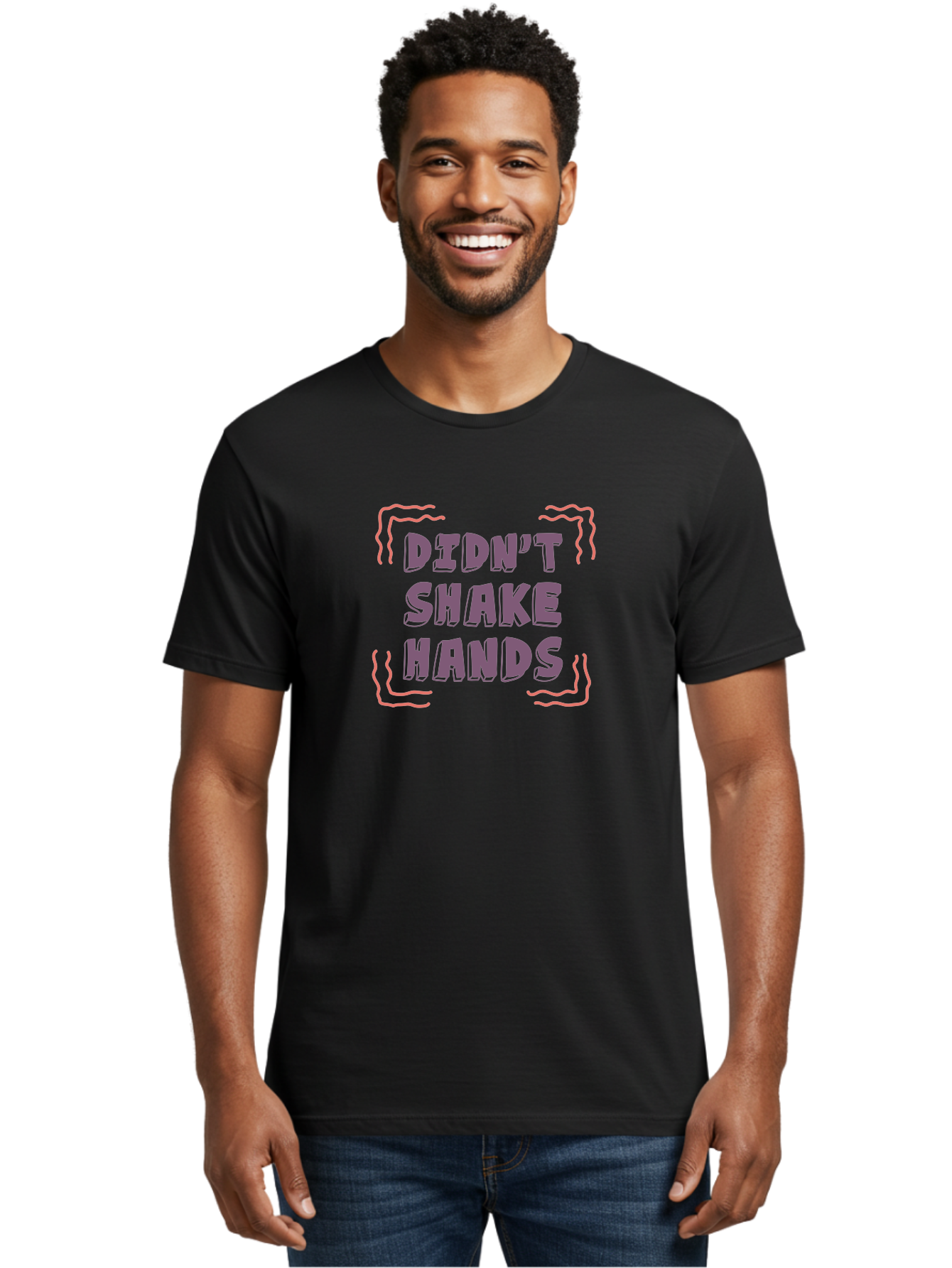Didn-T-Shake-Hands Men'S Graphic Tee, 100% Cotton, Comfortable Casual Summer Wear, Machine Washable, Didn'T Shake Hands, Refusing Handshake, Bold Statement, Viral Meme, Humorous Graphic, Provocative Phrase, Quirky Design, Purple Text, Aab899