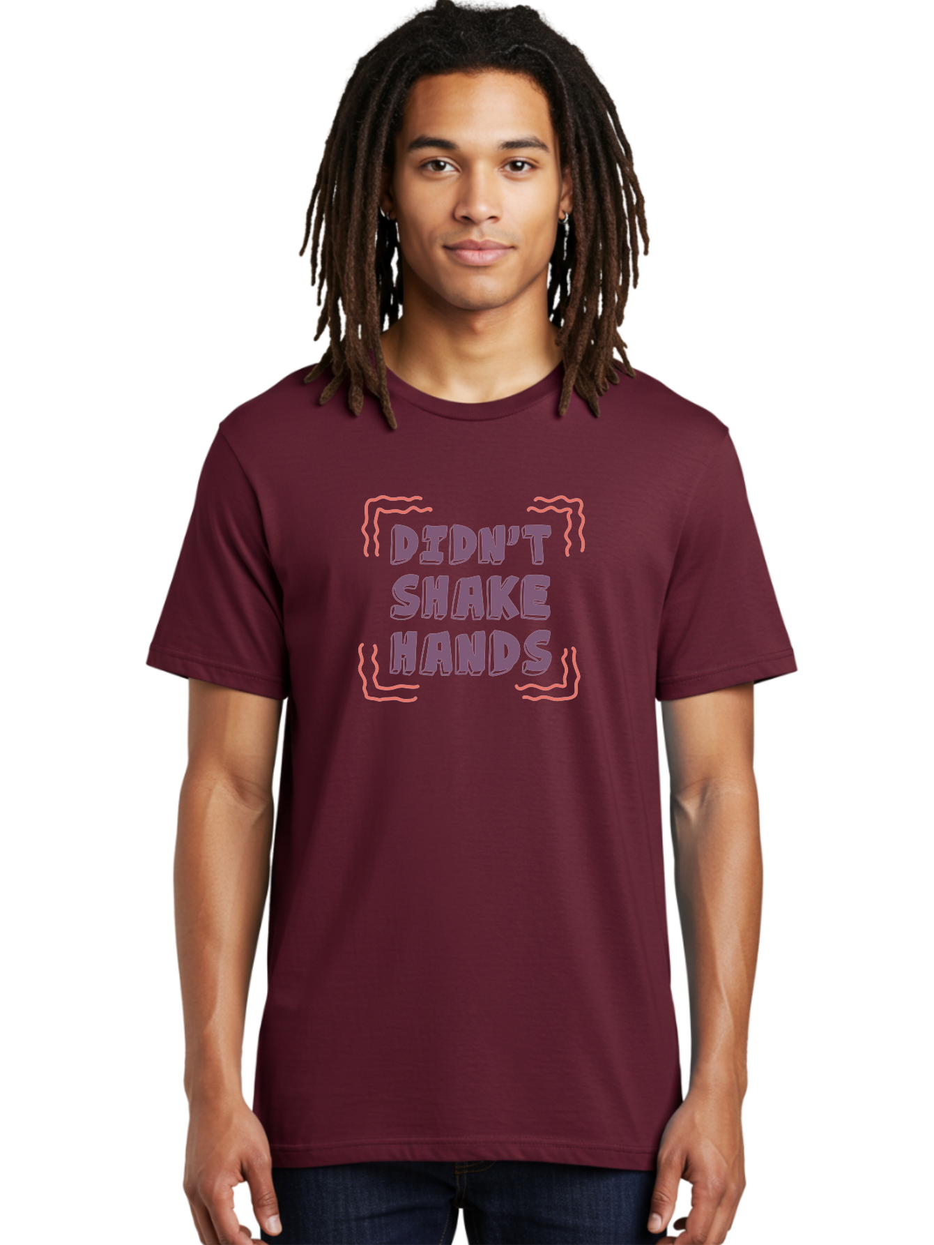 Didn-T-Shake-Hands Men'S Graphic Tee, 100% Cotton, Comfortable Casual Summer Wear, Machine Washable, Didn'T Shake Hands, Refusing Handshake, Bold Statement, Viral Meme, Humorous Graphic, Provocative Phrase, Quirky Design, Purple Text, Aab899