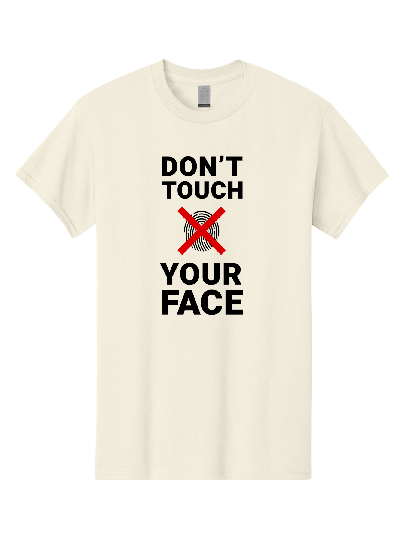 Don-T-Touch-Your-Face Men'S Graphic Tee, 100% Cotton, Comfortable Casual Summer Wear, Machine Washable, Public Health Warning, Hygiene Reminder, Face Touching Prevention, Fingerprint Graphic, Red Cross Symbol, Health Safety Message, Aab901