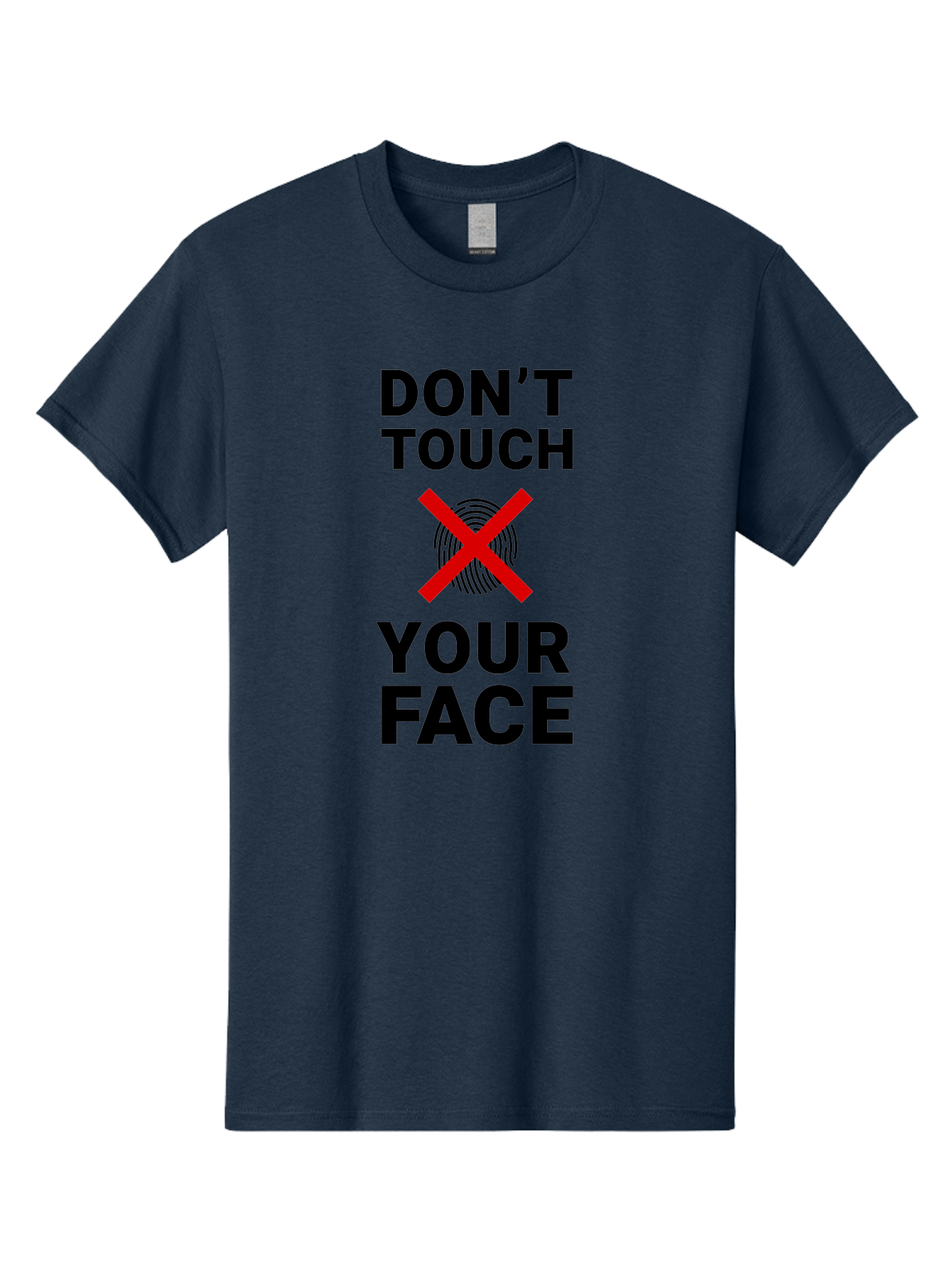 Don-T-Touch-Your-Face Men'S Graphic Tee, 100% Cotton, Comfortable Casual Summer Wear, Machine Washable, Public Health Warning, Hygiene Reminder, Face Touching Prevention, Fingerprint Graphic, Red Cross Symbol, Health Safety Message, Aab901
