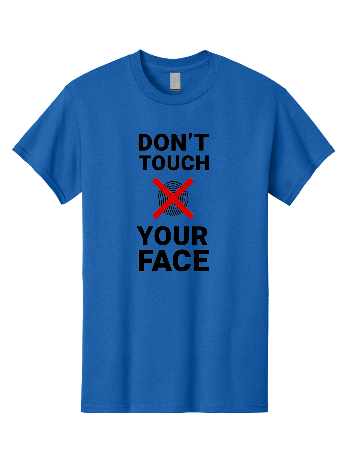 Don-T-Touch-Your-Face Men'S Graphic Tee, 100% Cotton, Comfortable Casual Summer Wear, Machine Washable, Public Health Warning, Hygiene Reminder, Face Touching Prevention, Fingerprint Graphic, Red Cross Symbol, Health Safety Message, Aab901