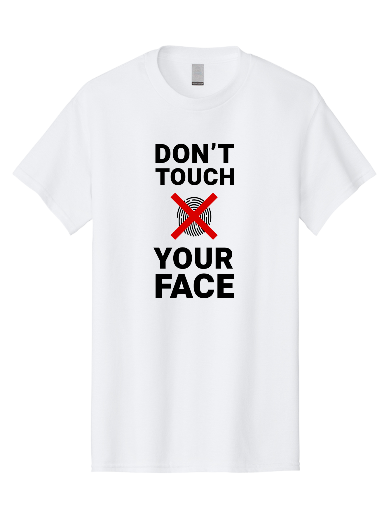 Don-T-Touch-Your-Face Men'S Graphic Tee, 100% Cotton, Comfortable Casual Summer Wear, Machine Washable, Public Health Warning, Hygiene Reminder, Face Touching Prevention, Fingerprint Graphic, Red Cross Symbol, Health Safety Message, Aab901