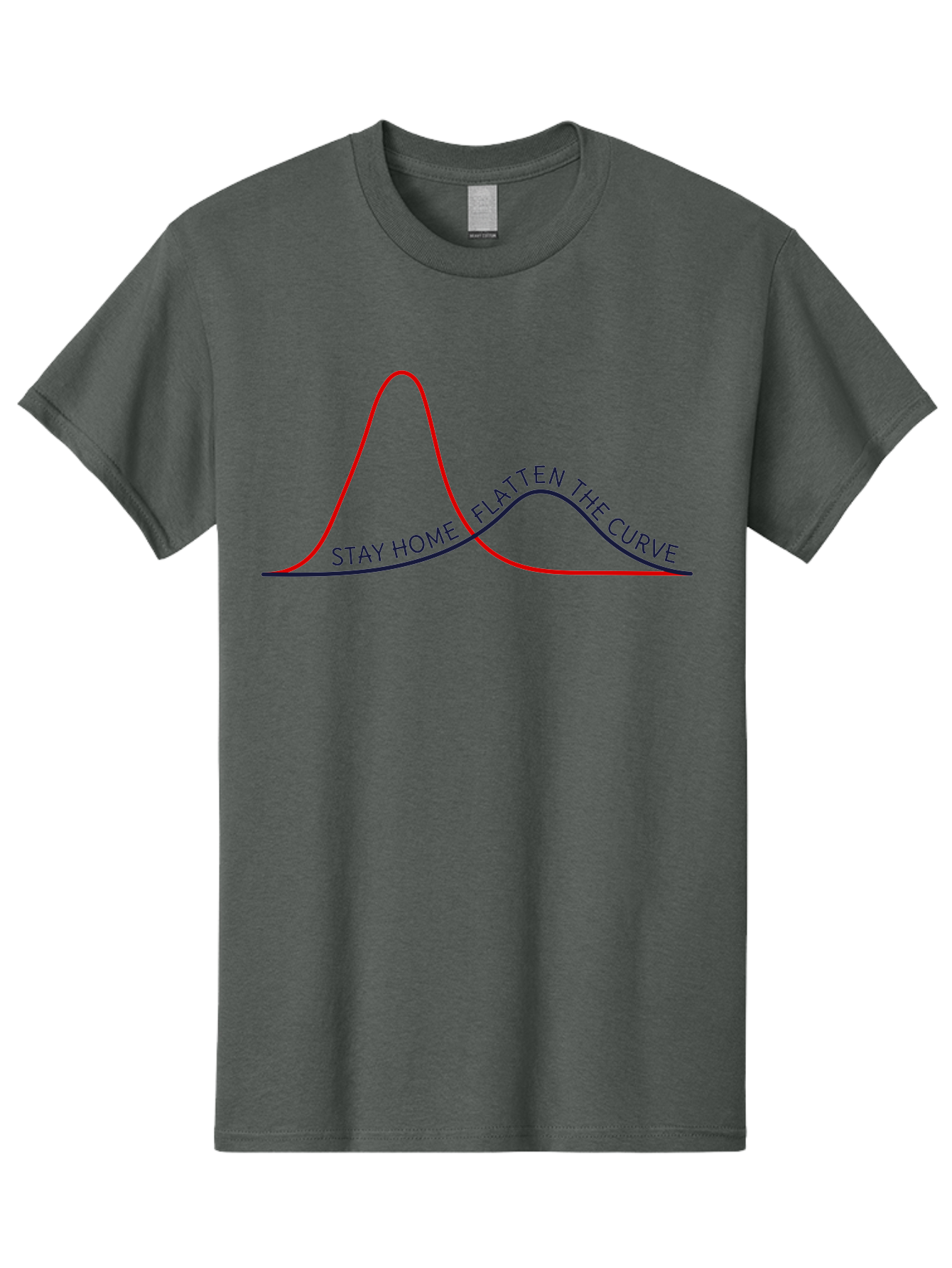 Flatten-The-Curve Men'S Graphic Tee, 100% Cotton, Comfortable Casual Summer Wear, Machine Washable, Flatten The Curve Graph, Covid-19 Prevention, Stay Home Message, Public Health Awareness, Pandemic Control, Epidemiology Chart, Aab903