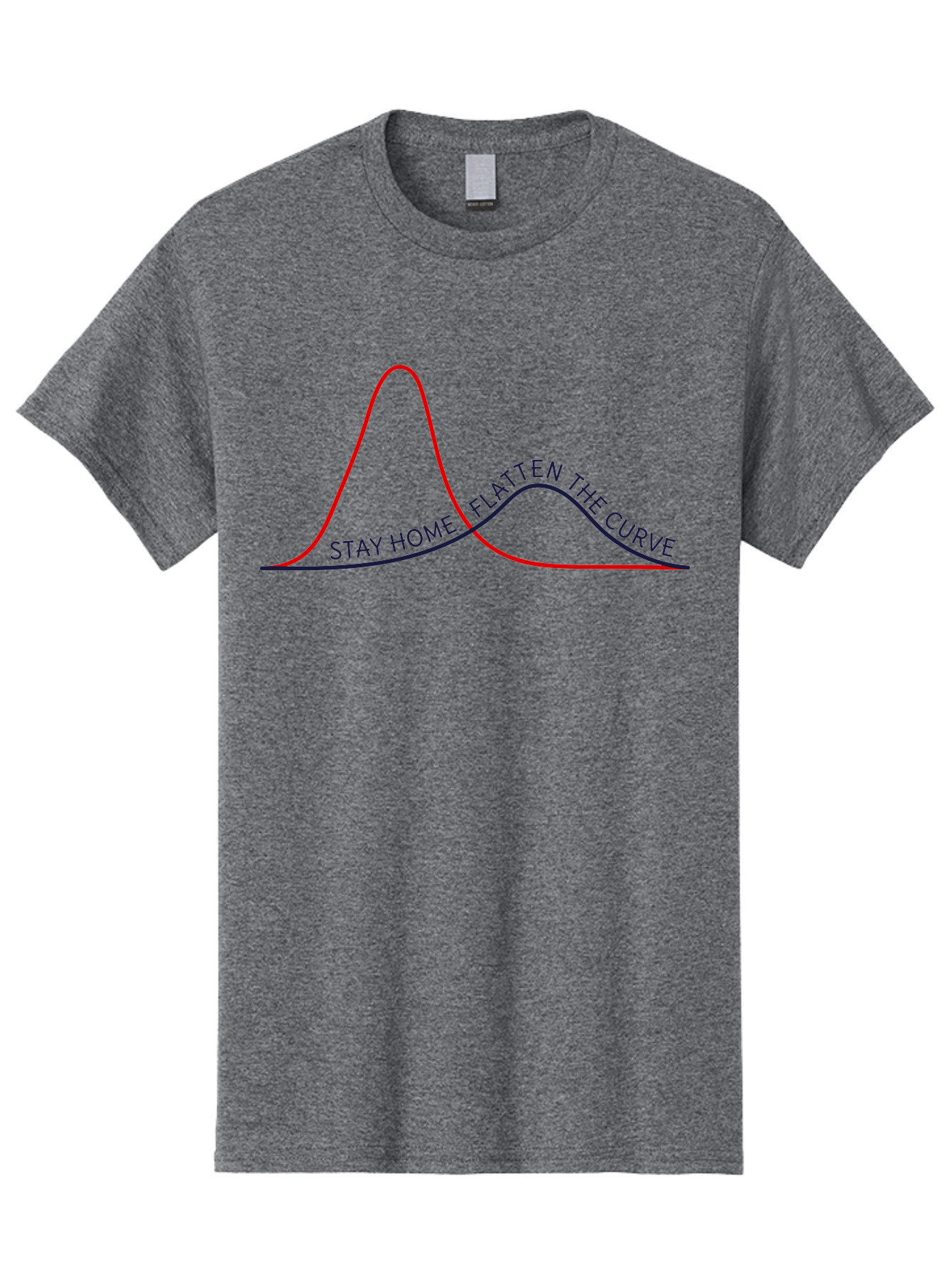 Flatten-The-Curve Men'S Graphic Tee, 100% Cotton, Comfortable Casual Summer Wear, Machine Washable, Flatten The Curve Graph, Covid-19 Prevention, Stay Home Message, Public Health Awareness, Pandemic Control, Epidemiology Chart, Aab903