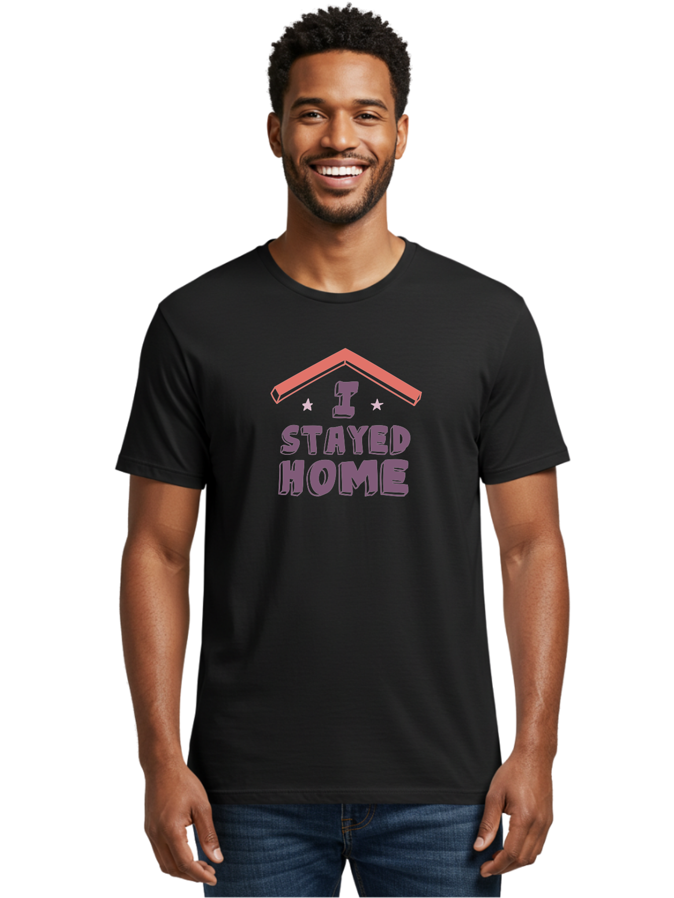 I-Stayed-Home Men'S Graphic Tee, 100% Cotton, Comfortable Casual Summer Wear, Machine Washable, Stay Home, Social Distancing, Covid-19 Awareness, Home Sweet Home, Quarantine Life, Lockdown, Purple And Pink Typography, Illustration Aab907