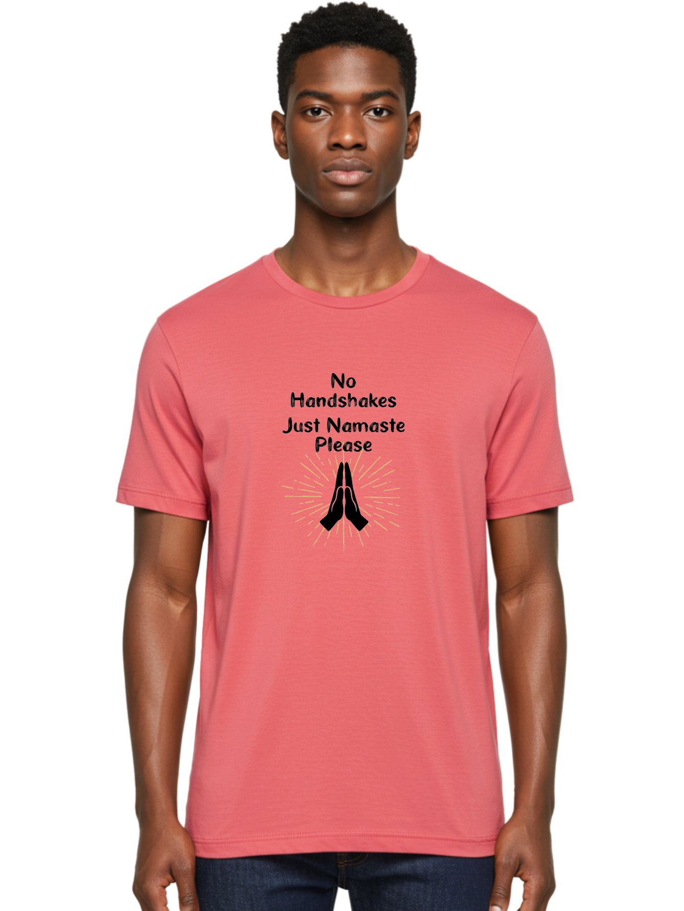 No-Handshakes-Just-Namaste Men'S Graphic Tee, 100% Cotton, Comfortable Casual Summer Wear, Machine Washable, Namaste Greeting, Hands Together, Prayer Pose, Yoga Symbol, Mindfulness, Spiritual Gesture, No Handshakes, Respectful Hello, Aab911