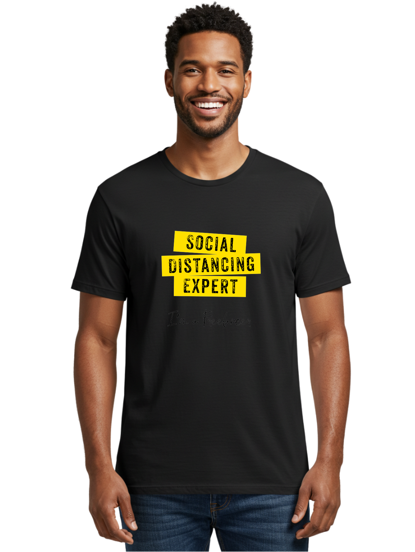 Social-Distancing-Expert Men'S Graphic Tee, 100% Cotton, Comfortable Casual Summer Wear, Machine Washable, Freelancer, Social Distancing Expert, Remote Work, Independent Professional, Flexible Career, Self-Employed, Covid-19, Pandemic Response Aab919