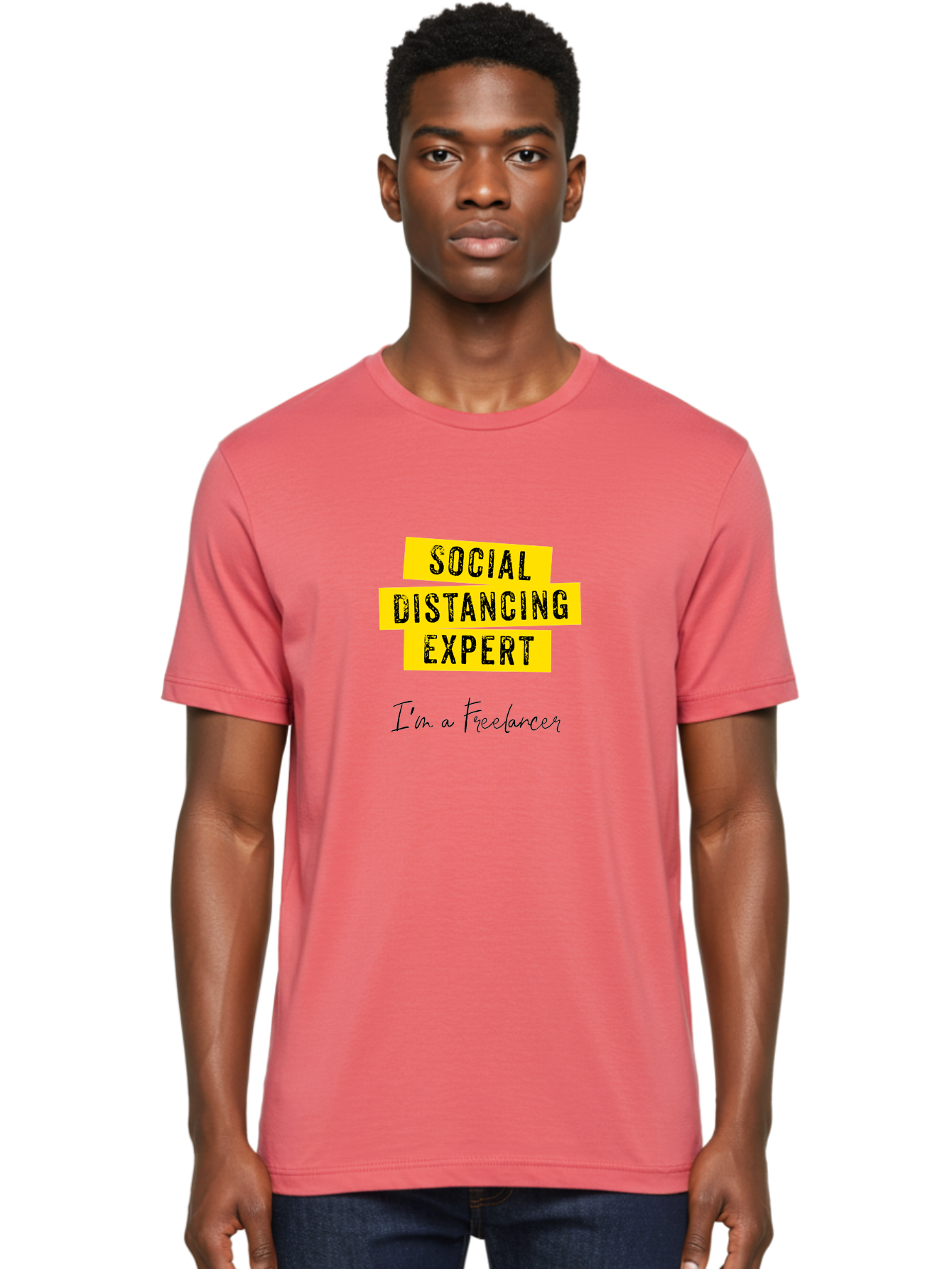 Social-Distancing-Expert Men'S Graphic Tee, 100% Cotton, Comfortable Casual Summer Wear, Machine Washable, Freelancer, Social Distancing Expert, Remote Work, Independent Professional, Flexible Career, Self-Employed, Covid-19, Pandemic Response Aab919