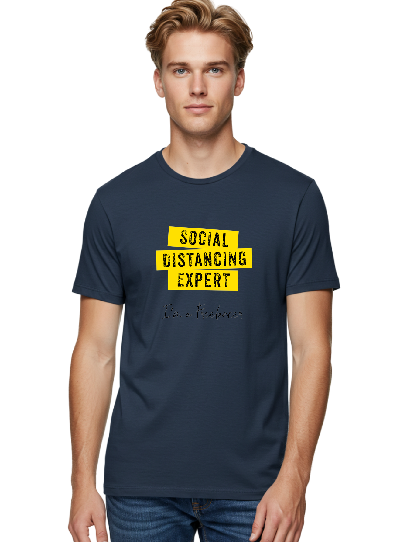 Social-Distancing-Expert Men'S Graphic Tee, 100% Cotton, Comfortable Casual Summer Wear, Machine Washable, Freelancer, Social Distancing Expert, Remote Work, Independent Professional, Flexible Career, Self-Employed, Covid-19, Pandemic Response Aab919