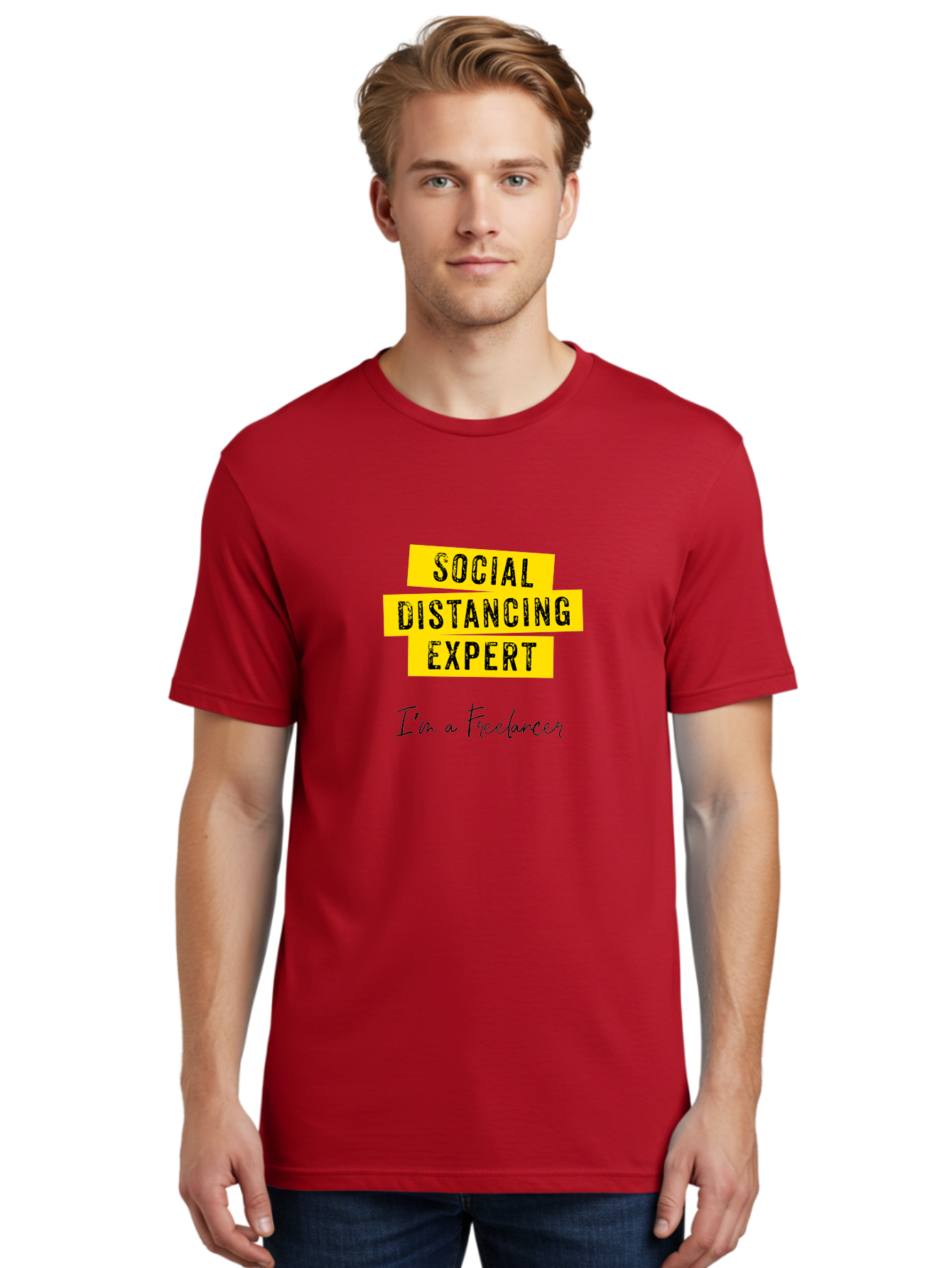 Social-Distancing-Expert Men'S Graphic Tee, 100% Cotton, Comfortable Casual Summer Wear, Machine Washable, Freelancer, Social Distancing Expert, Remote Work, Independent Professional, Flexible Career, Self-Employed, Covid-19, Pandemic Response Aab919