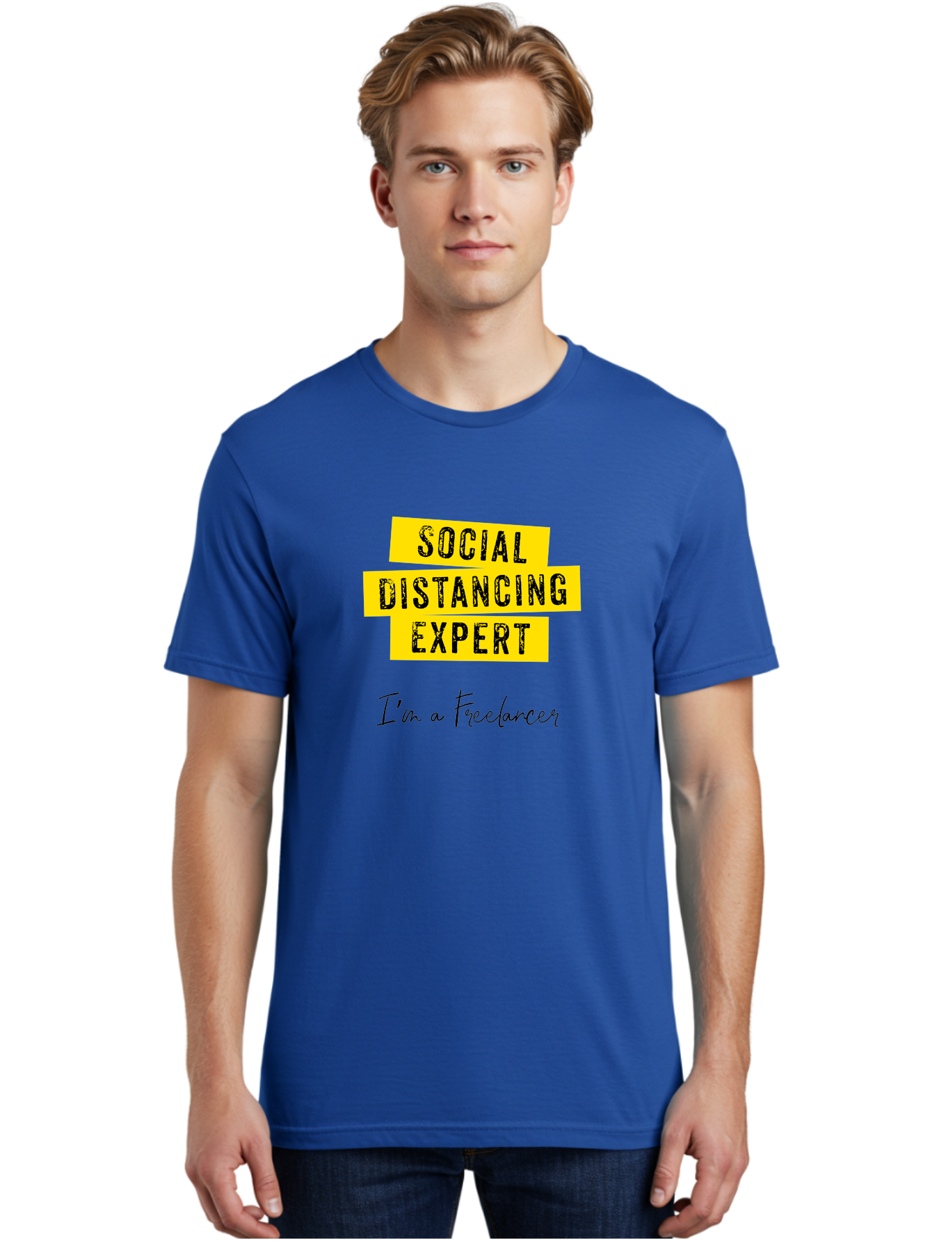 Social-Distancing-Expert Men'S Graphic Tee, 100% Cotton, Comfortable Casual Summer Wear, Machine Washable, Freelancer, Social Distancing Expert, Remote Work, Independent Professional, Flexible Career, Self-Employed, Covid-19, Pandemic Response Aab919