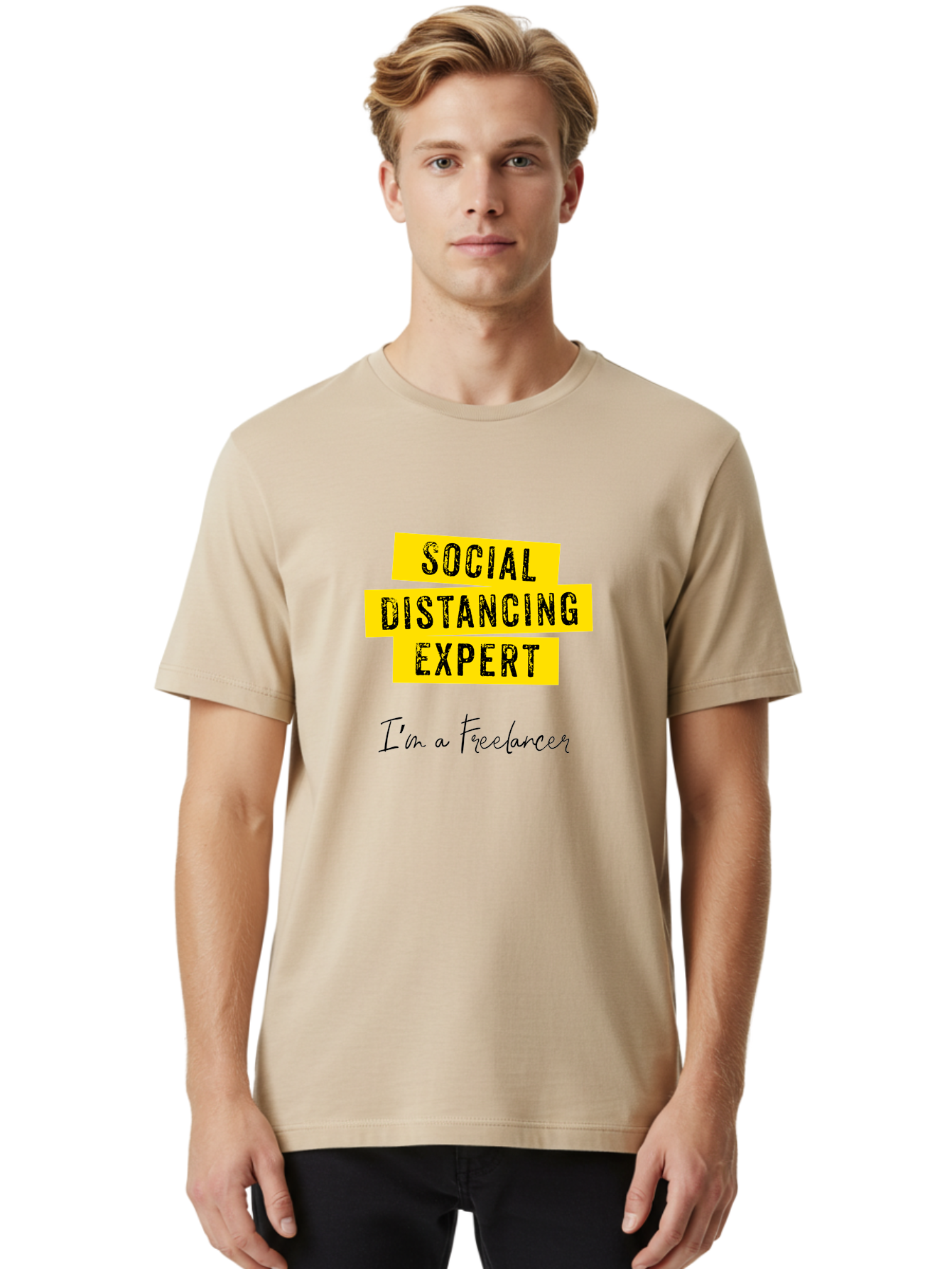 Social-Distancing-Expert Men'S Graphic Tee, 100% Cotton, Comfortable Casual Summer Wear, Machine Washable, Freelancer, Social Distancing Expert, Remote Work, Independent Professional, Flexible Career, Self-Employed, Covid-19, Pandemic Response Aab919