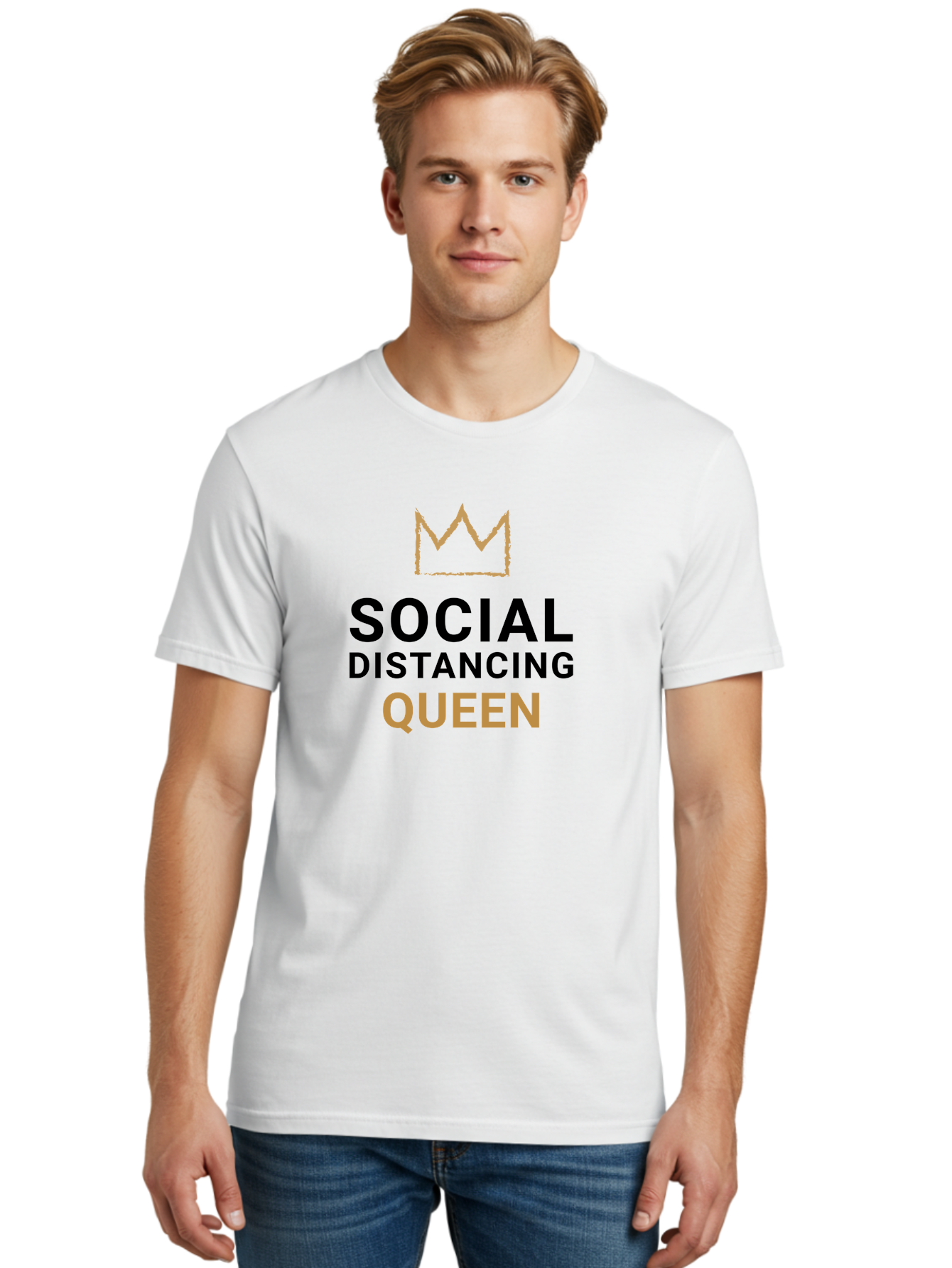Social-Distancing-Queen Men'S Graphic Tee, 100% Cotton, Comfortable Casual Summer Wear, Machine Washable, Social Distancing Queen, Covid-19 Awareness, Pandemic Humor, Royal Treatment, Safe Distance, Coronavirus Protection, Crown Symbol Aab920