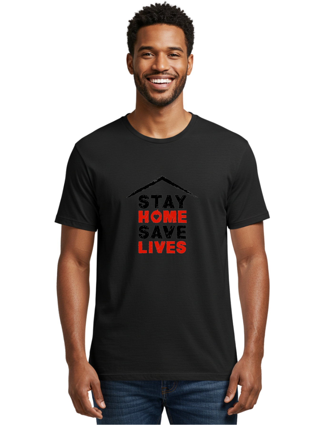 Stay-Home-Save-Lives Men'S Graphic Tee, 100% Cotton, Comfortable Casual Summer Wear, Machine Washable, Stay Home Save Lives, Coronavirus Awareness, Pandemic Safety, Public Health Message, Social Distancing, Covid-19 Prevention, Quarantine, Aab922