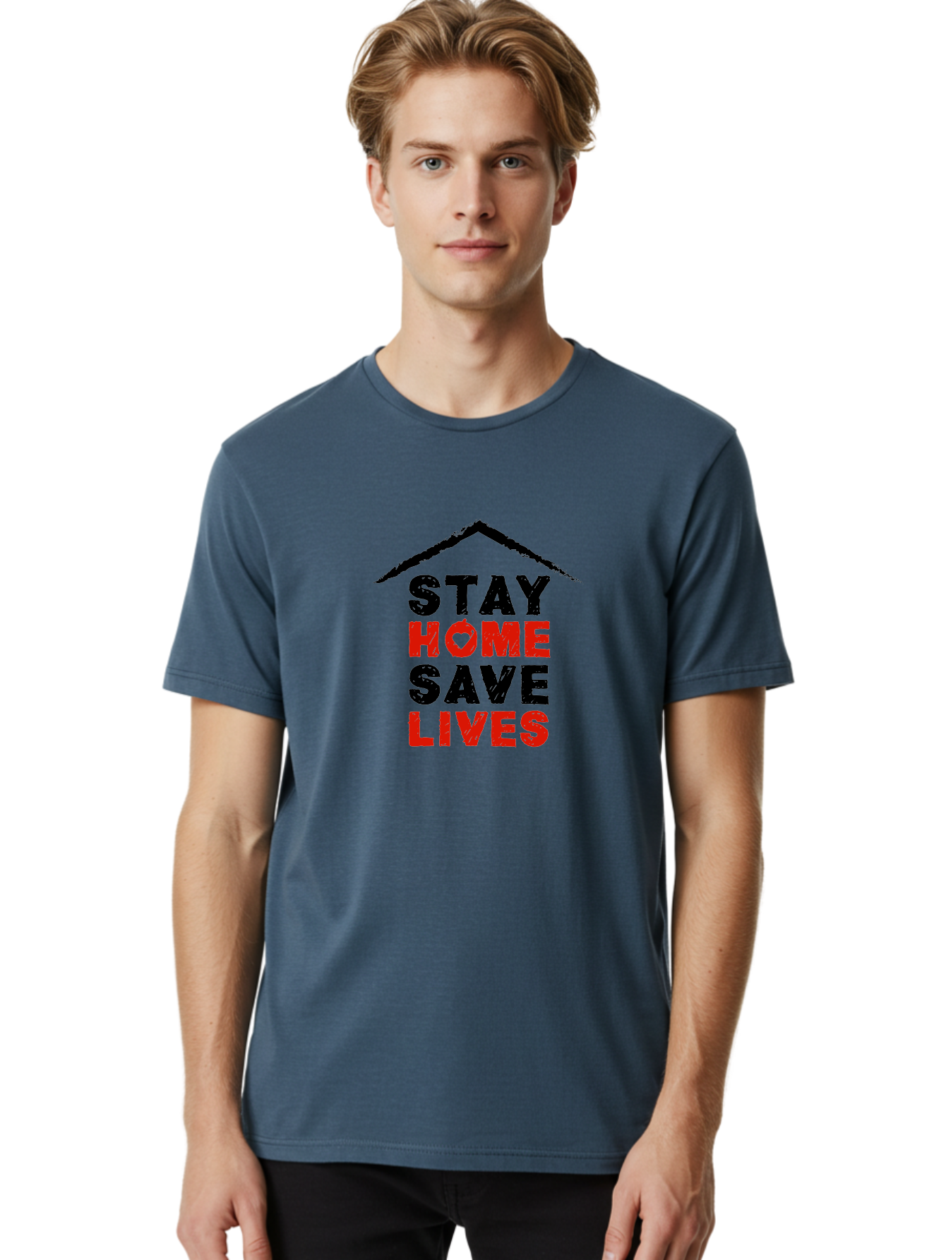 Stay-Home-Save-Lives Men'S Graphic Tee, 100% Cotton, Comfortable Casual Summer Wear, Machine Washable, Stay Home Save Lives, Coronavirus Awareness, Pandemic Safety, Public Health Message, Social Distancing, Covid-19 Prevention, Quarantine, Aab922