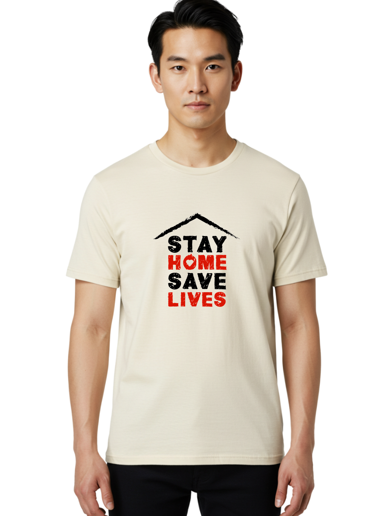 Stay-Home-Save-Lives Men'S Graphic Tee, 100% Cotton, Comfortable Casual Summer Wear, Machine Washable, Stay Home Save Lives, Coronavirus Awareness, Pandemic Safety, Public Health Message, Social Distancing, Covid-19 Prevention, Quarantine, Aab922