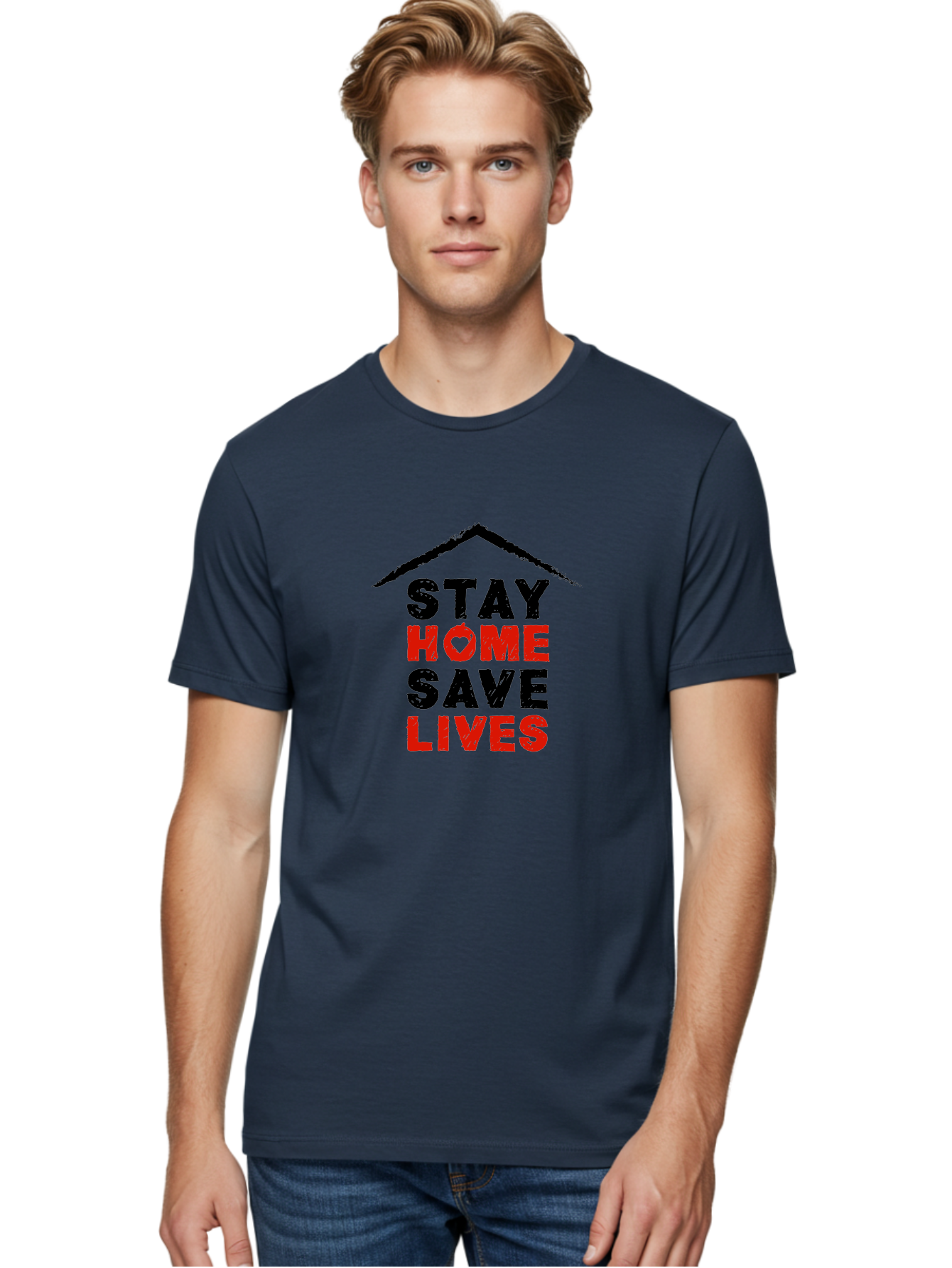 Stay-Home-Save-Lives Men'S Graphic Tee, 100% Cotton, Comfortable Casual Summer Wear, Machine Washable, Stay Home Save Lives, Coronavirus Awareness, Pandemic Safety, Public Health Message, Social Distancing, Covid-19 Prevention, Quarantine, Aab922