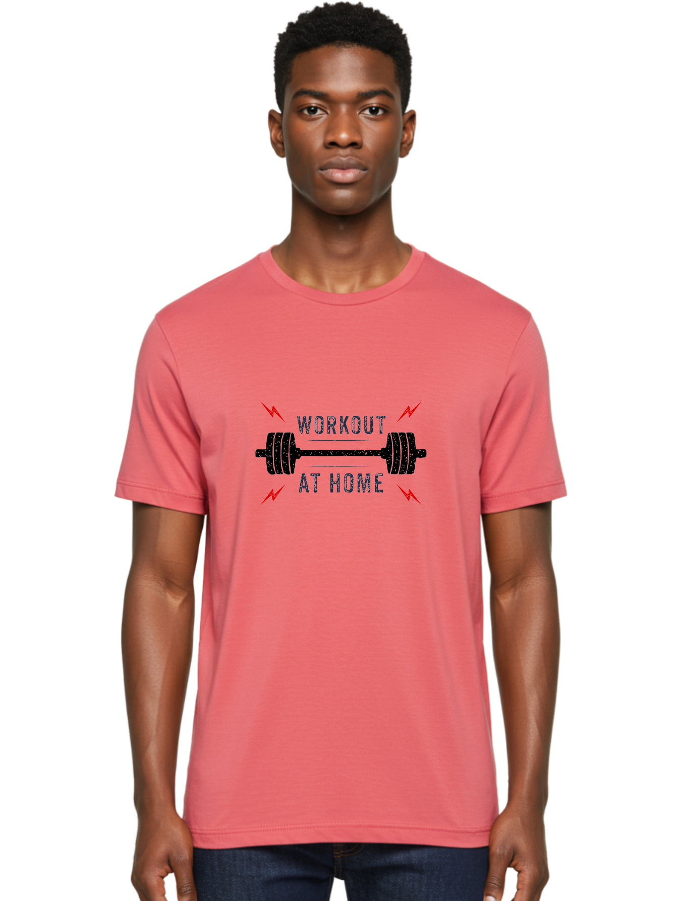 Workout-At-Home Men'S Graphic Tee, 100% Cotton, Comfortable Casual Summer Wear, Machine Washable, Home Workout, Fitness Motivation, Gym At Home, Exercise Routine, Weightlifting, Dumbbell Workout, Fitness Inspiration, Workout At Home Aab926