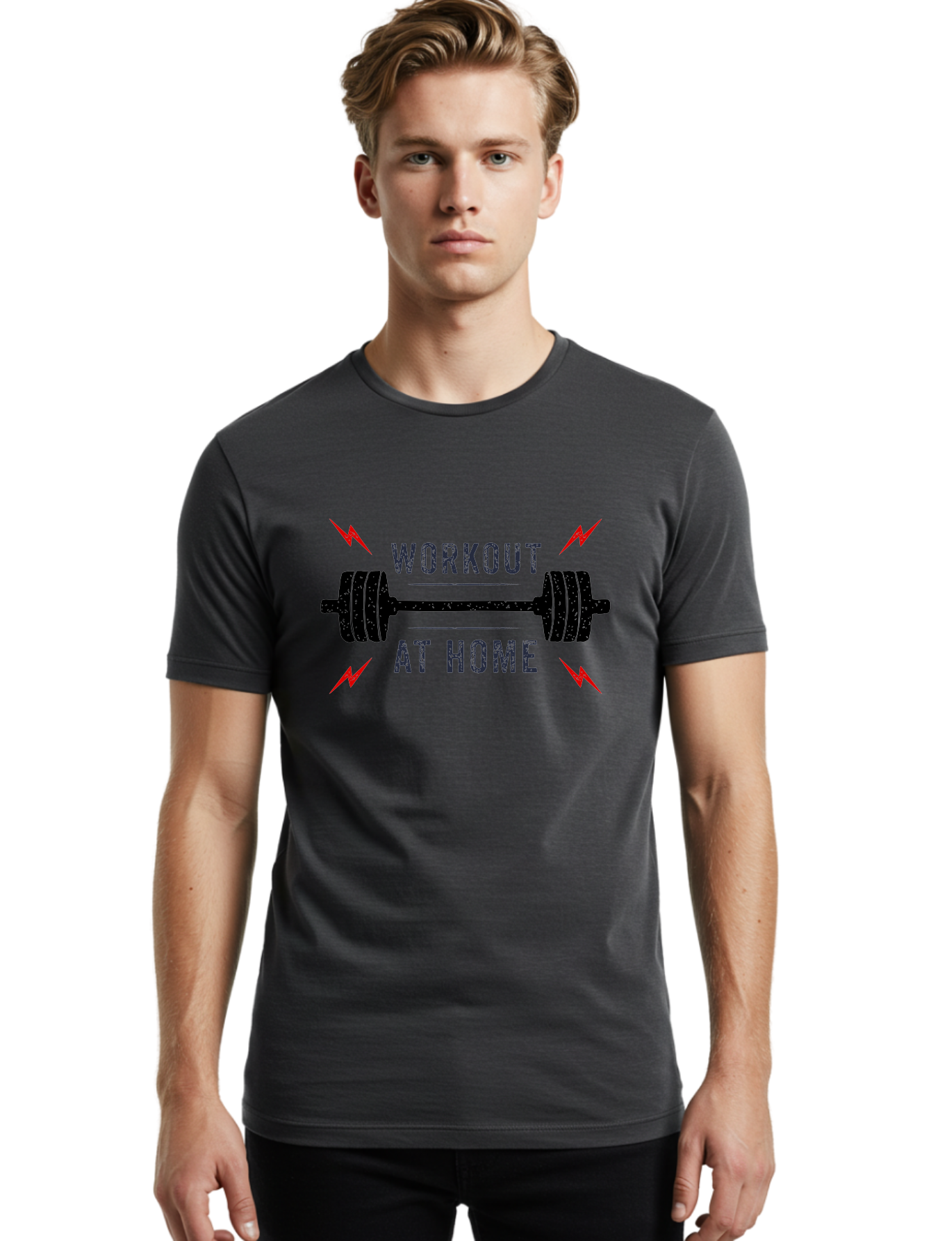 Workout-At-Home Men'S Graphic Tee, 100% Cotton, Comfortable Casual Summer Wear, Machine Washable, Home Workout, Fitness Motivation, Gym At Home, Exercise Routine, Weightlifting, Dumbbell Workout, Fitness Inspiration, Workout At Home Aab926