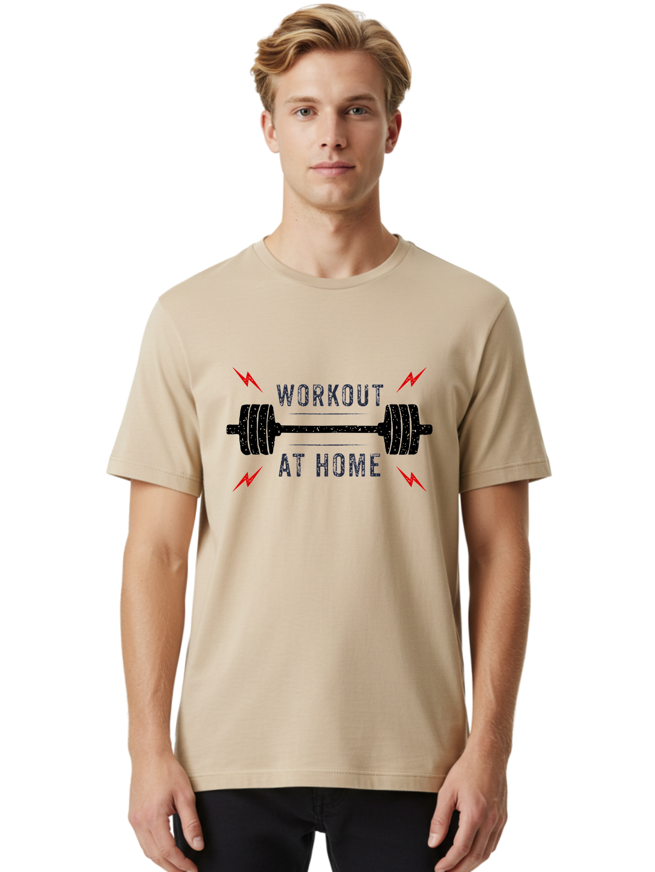 Workout-At-Home Men'S Graphic Tee, 100% Cotton, Comfortable Casual Summer Wear, Machine Washable, Home Workout, Fitness Motivation, Gym At Home, Exercise Routine, Weightlifting, Dumbbell Workout, Fitness Inspiration, Workout At Home Aab926
