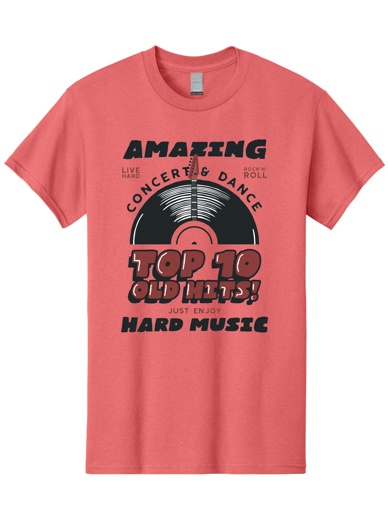 Amazing-Concert-Dance Men'S Graphic Tee, 100% Cotton, Comfortable Casual Summer Wear, Machine Washable, Rock And Roll Concert, Top 10 Old Hits, Live Hard, Hard Music, Vintage Records, Concert And Dance, Just Enjoy Aab928