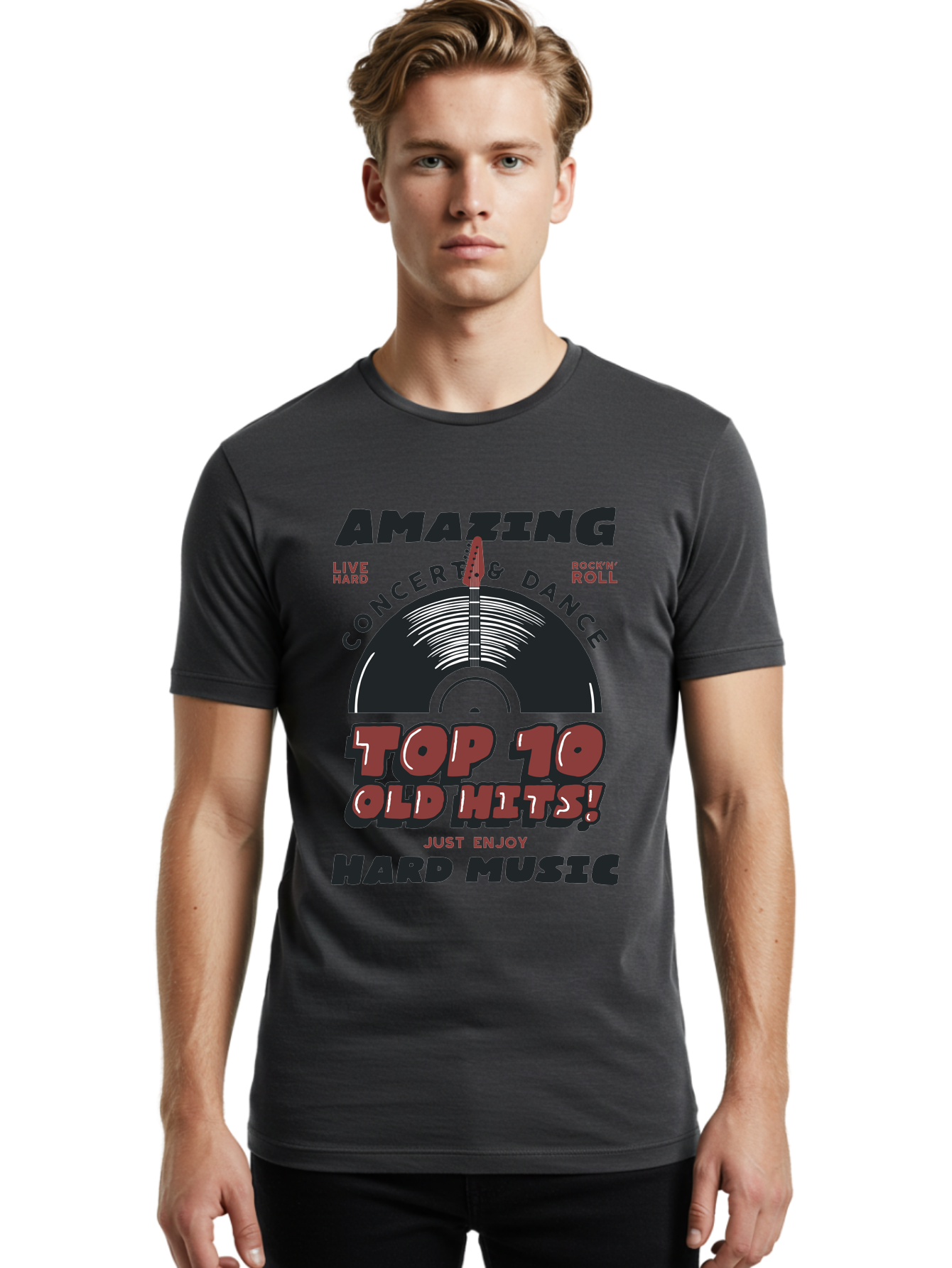 Amazing-Concert-Dance Men'S Graphic Tee, 100% Cotton, Comfortable Casual Summer Wear, Machine Washable, Rock And Roll Concert, Top 10 Old Hits, Live Hard, Hard Music, Vintage Records, Concert And Dance, Just Enjoy Aab928