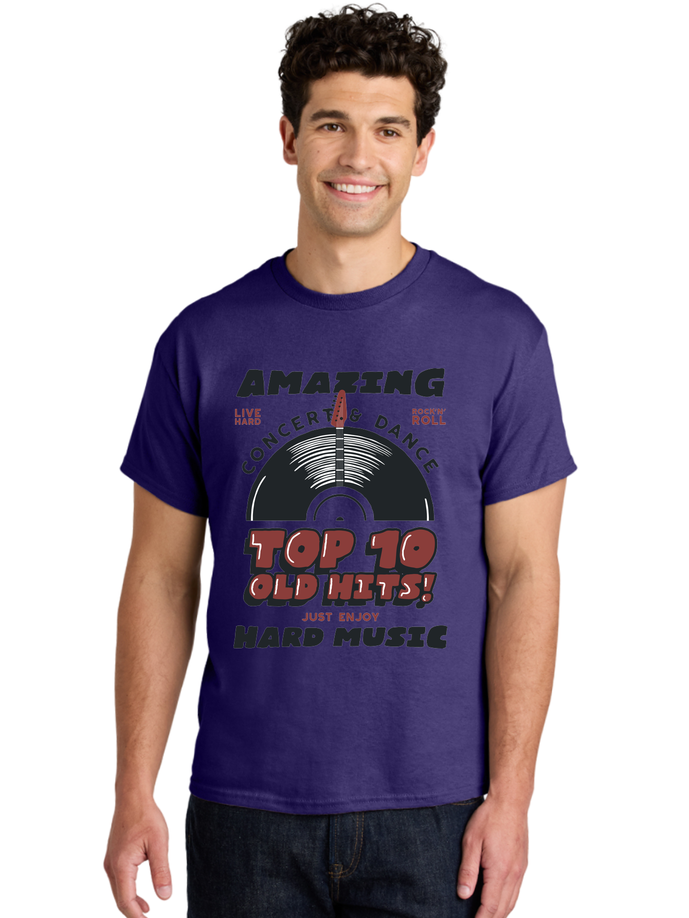 Amazing-Concert-Dance Men'S Graphic Tee, 100% Cotton, Comfortable Casual Summer Wear, Machine Washable, Rock And Roll Concert, Top 10 Old Hits, Live Hard, Hard Music, Vintage Records, Concert And Dance, Just Enjoy Aab928