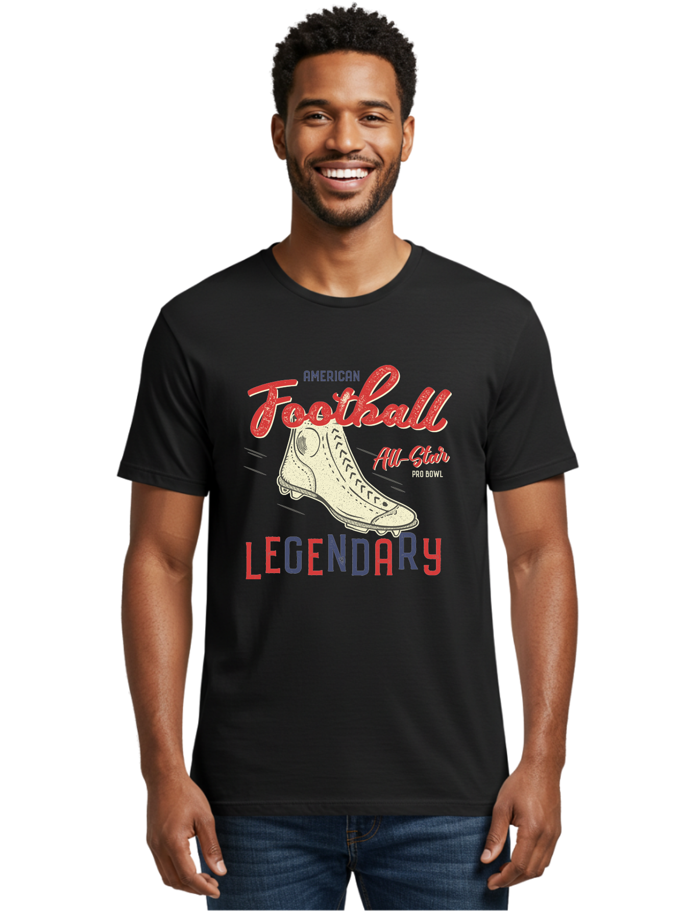 American-Football-Legendary Men'S Graphic Tee, 100% Cotton, Comfortable Casual Summer Wear, Machine Washable, Football Cleat, American Football, Sports Graphic, Legendary Athlete, Pro Bowl, All-Star Game, Sports Apparel, Football Cleats, Aab929