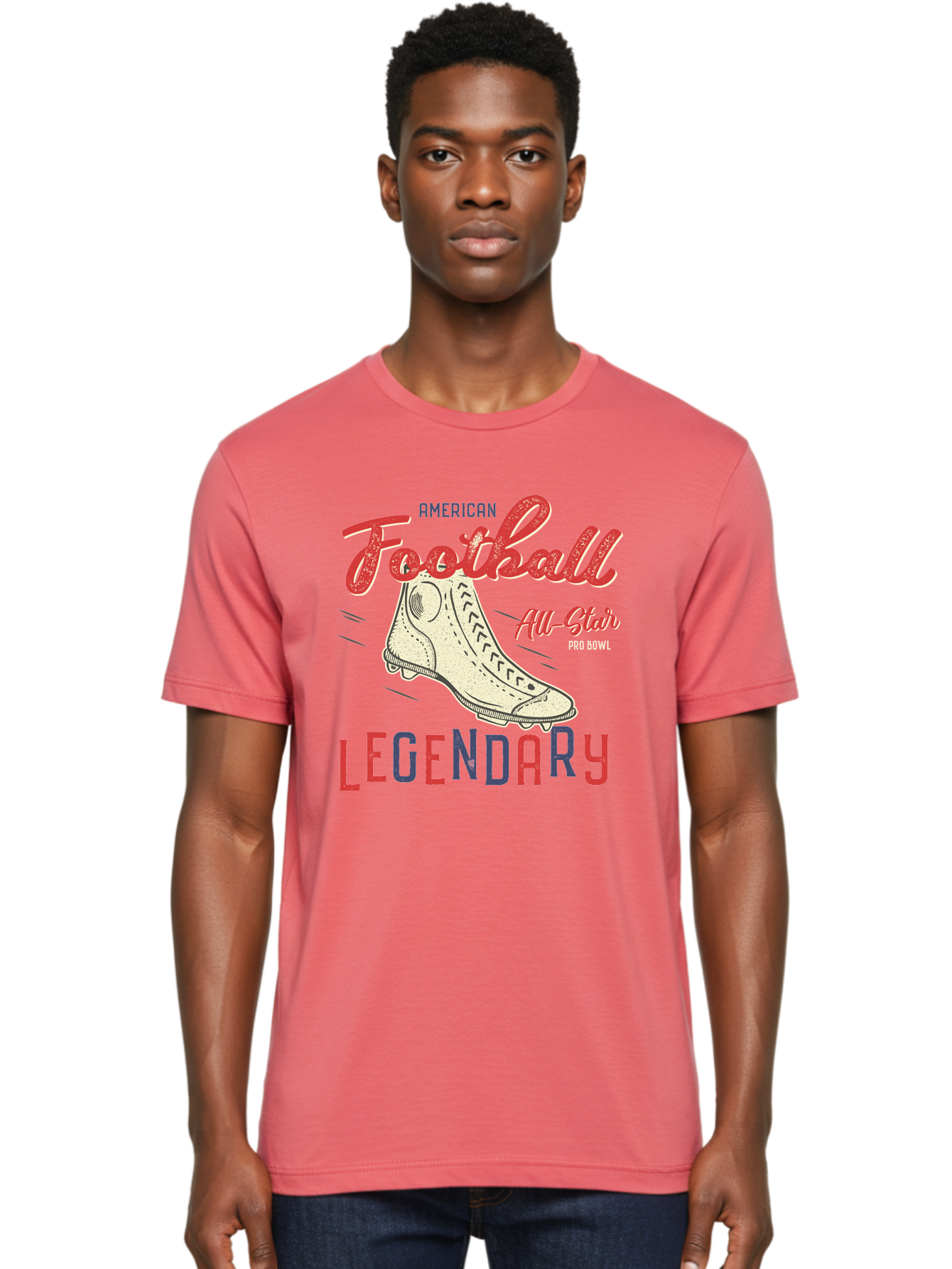 American-Football-Legendary Men'S Graphic Tee, 100% Cotton, Comfortable Casual Summer Wear, Machine Washable, Football Cleat, American Football, Sports Graphic, Legendary Athlete, Pro Bowl, All-Star Game, Sports Apparel, Football Cleats, Aab929