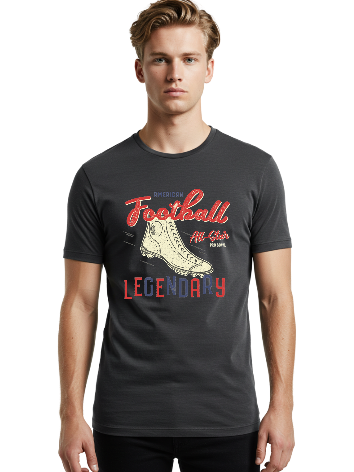American-Football-Legendary Men'S Graphic Tee, 100% Cotton, Comfortable Casual Summer Wear, Machine Washable, Football Cleat, American Football, Sports Graphic, Legendary Athlete, Pro Bowl, All-Star Game, Sports Apparel, Football Cleats, Aab929