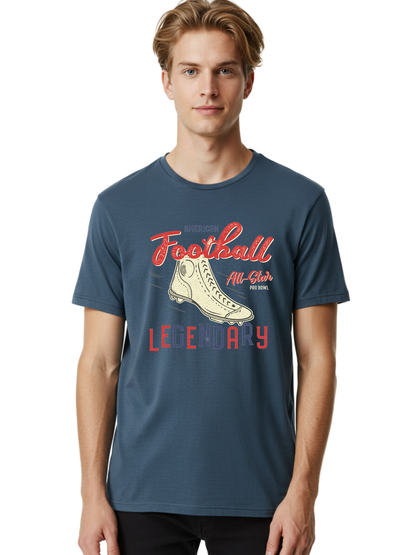 American-Football-Legendary Men'S Graphic Tee, 100% Cotton, Comfortable Casual Summer Wear, Machine Washable, Football Cleat, American Football, Sports Graphic, Legendary Athlete, Pro Bowl, All-Star Game, Sports Apparel, Football Cleats, Aab929