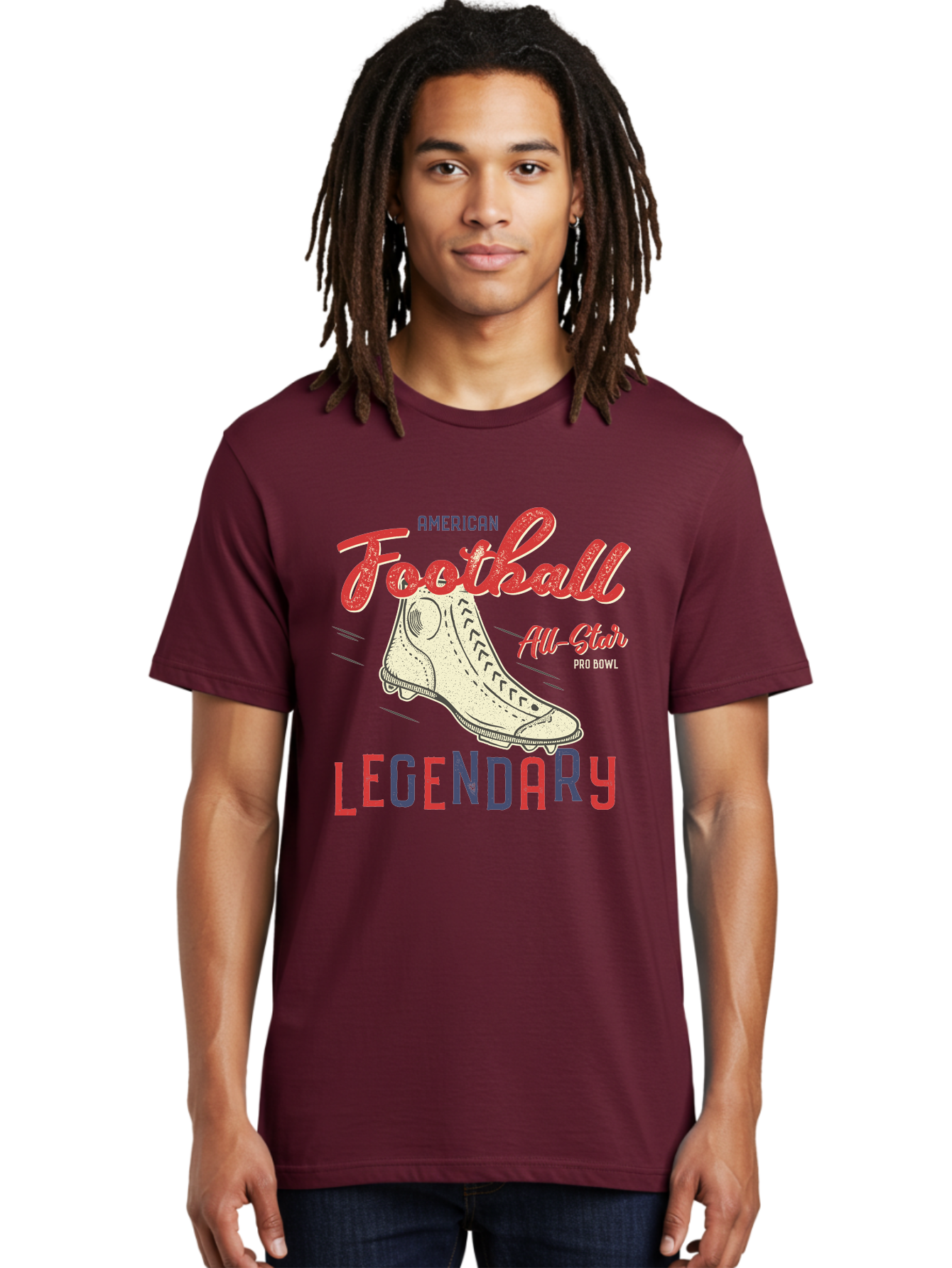 American-Football-Legendary Men'S Graphic Tee, 100% Cotton, Comfortable Casual Summer Wear, Machine Washable, Football Cleat, American Football, Sports Graphic, Legendary Athlete, Pro Bowl, All-Star Game, Sports Apparel, Football Cleats, Aab929