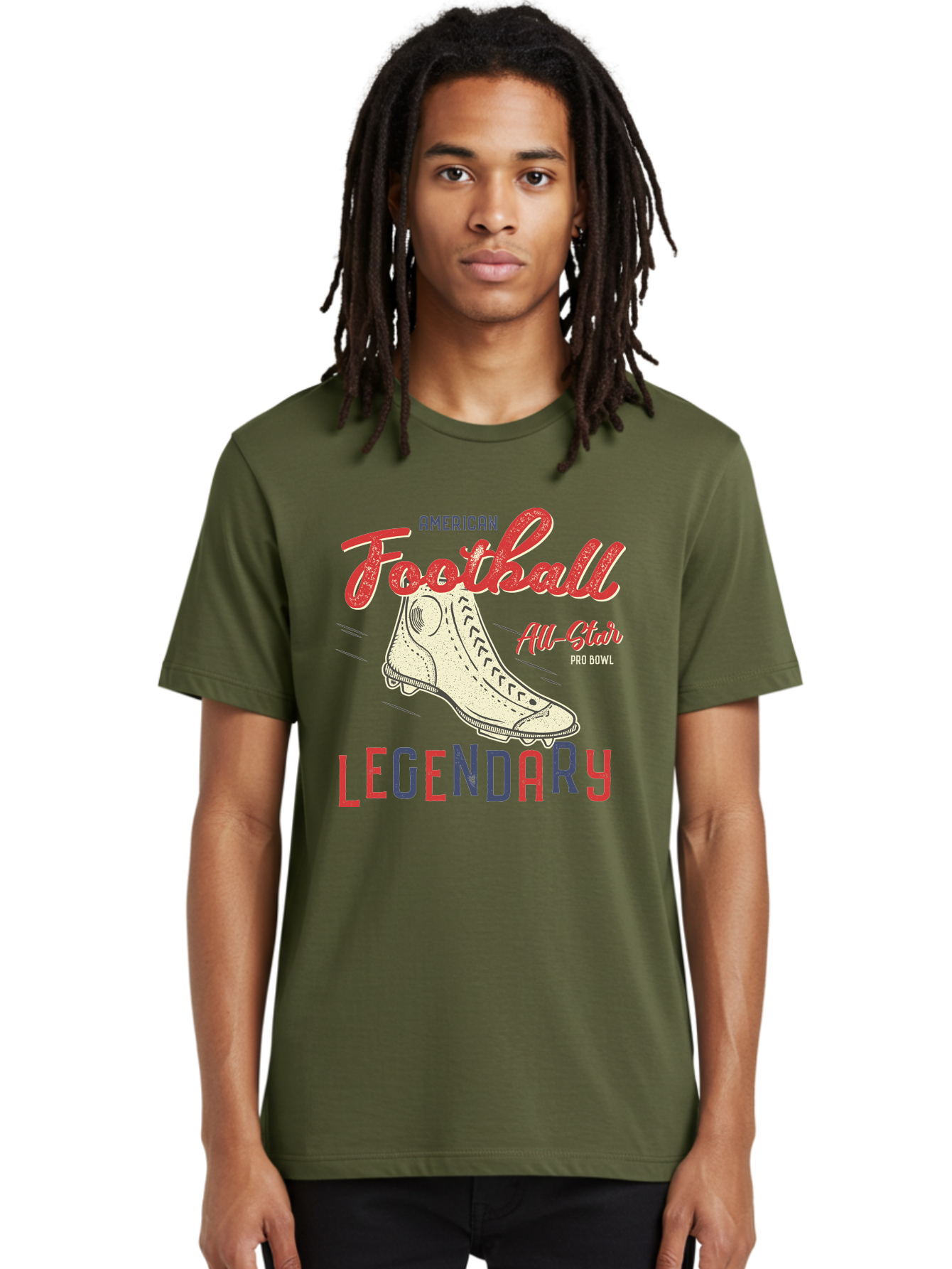 American-Football-Legendary Men'S Graphic Tee, 100% Cotton, Comfortable Casual Summer Wear, Machine Washable, Football Cleat, American Football, Sports Graphic, Legendary Athlete, Pro Bowl, All-Star Game, Sports Apparel, Football Cleats, Aab929