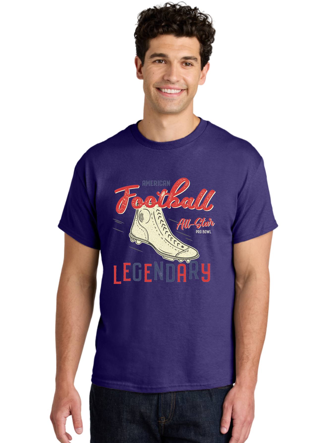 American-Football-Legendary Men'S Graphic Tee, 100% Cotton, Comfortable Casual Summer Wear, Machine Washable, Football Cleat, American Football, Sports Graphic, Legendary Athlete, Pro Bowl, All-Star Game, Sports Apparel, Football Cleats, Aab929