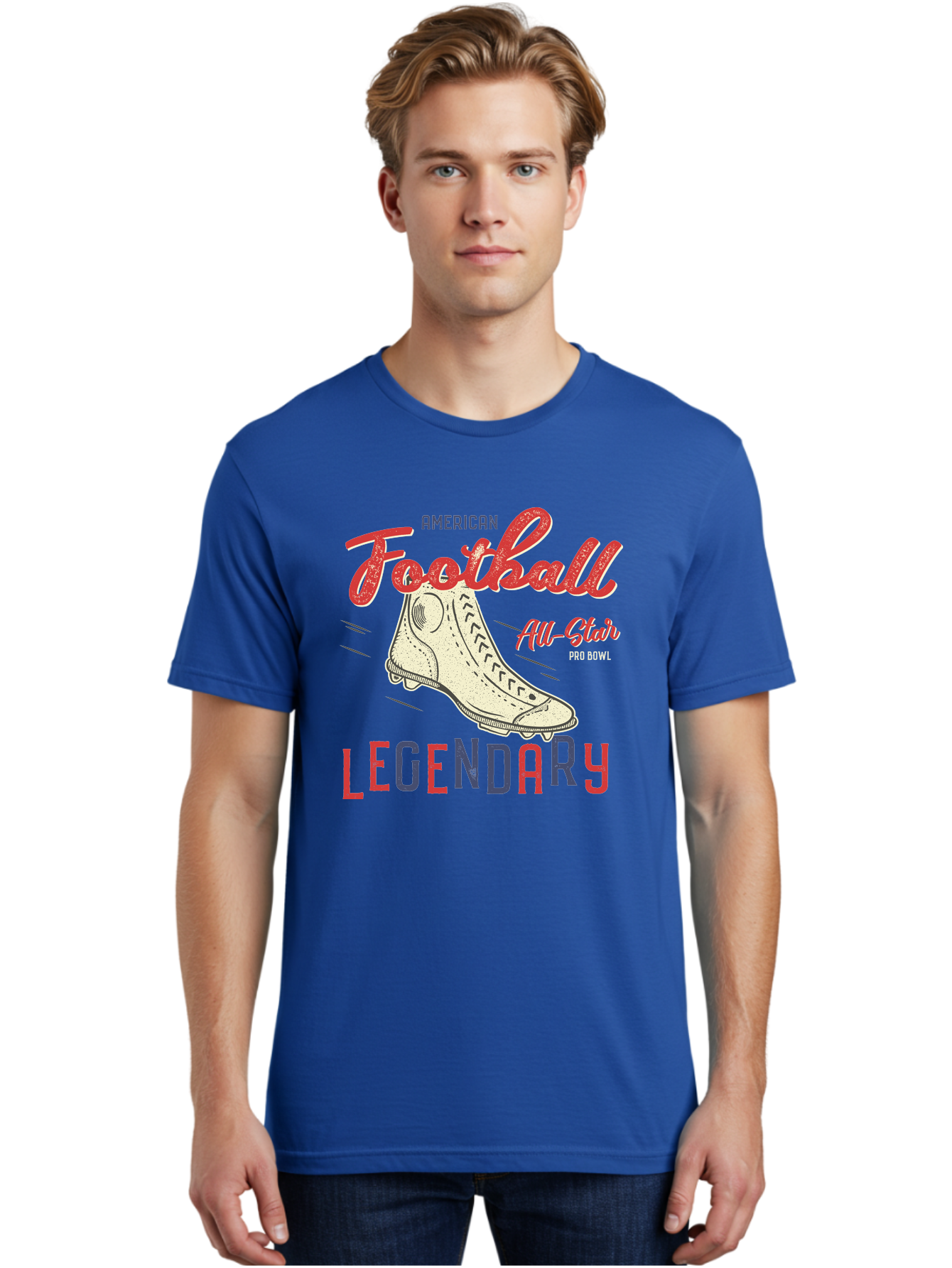 American-Football-Legendary Men'S Graphic Tee, 100% Cotton, Comfortable Casual Summer Wear, Machine Washable, Football Cleat, American Football, Sports Graphic, Legendary Athlete, Pro Bowl, All-Star Game, Sports Apparel, Football Cleats, Aab929