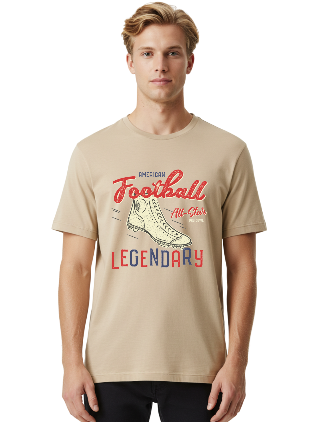 American-Football-Legendary Men'S Graphic Tee, 100% Cotton, Comfortable Casual Summer Wear, Machine Washable, Football Cleat, American Football, Sports Graphic, Legendary Athlete, Pro Bowl, All-Star Game, Sports Apparel, Football Cleats, Aab929
