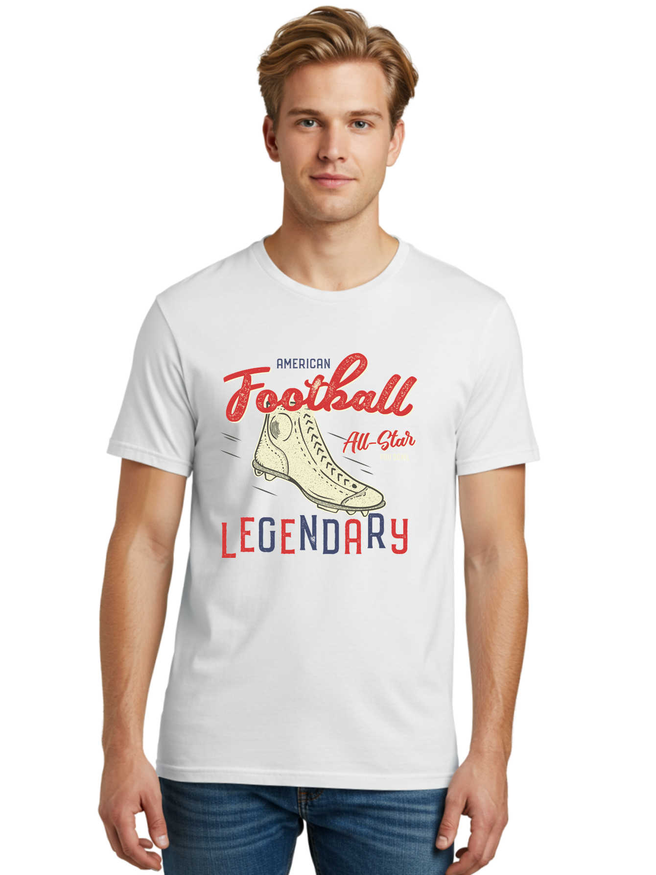 American-Football-Legendary Men'S Graphic Tee, 100% Cotton, Comfortable Casual Summer Wear, Machine Washable, Football Cleat, American Football, Sports Graphic, Legendary Athlete, Pro Bowl, All-Star Game, Sports Apparel, Football Cleats, Aab929