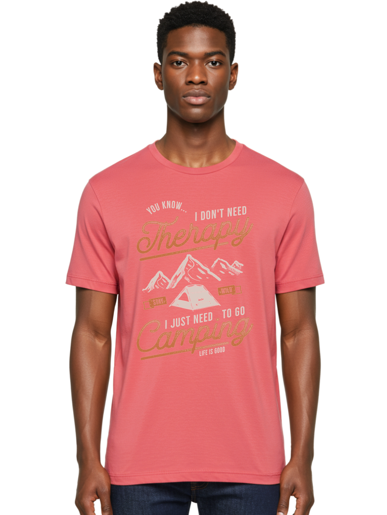 Camping-Therapy-1 Men'S Graphic Tee, 100% Cotton, Comfortable Casual Summer Wear, Machine Washable, Camping Therapy, Outdoor Adventure, Nature Escape, Mountains, Tent, Relaxation, Stress Relief, Wellness, Adventure Seeking, Inspirational Quote Aab930