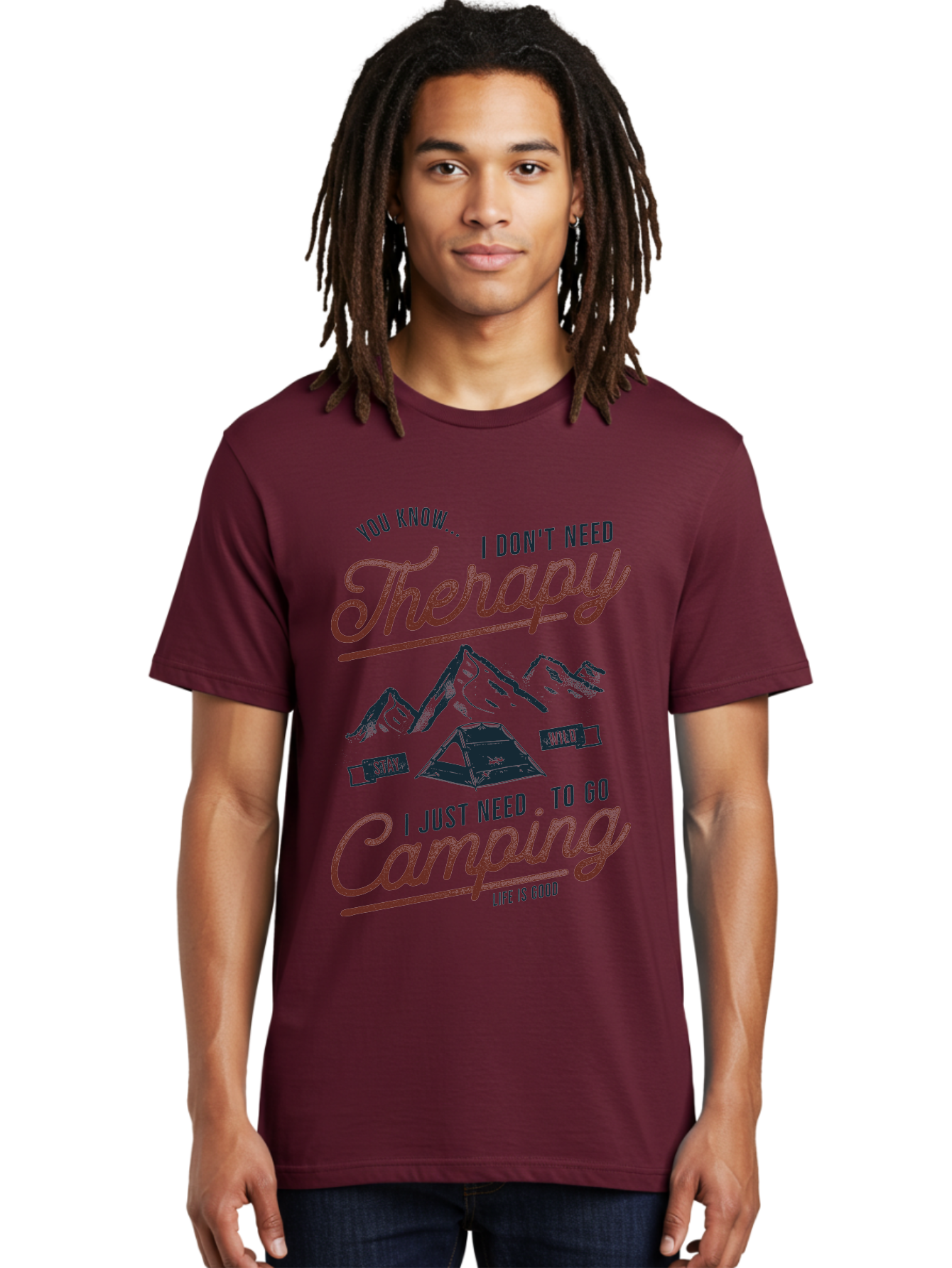 Camping-Therapy Men'S Graphic Tee, 100% Cotton, Comfortable Casual Summer Wear, Machine Washable, Camping Therapy, Outdoor Adventure, Wilderness Escape, Stay Wild, Life Is Good, Nature Therapy, Camping Quotes, Adventure Seeking, Aab931