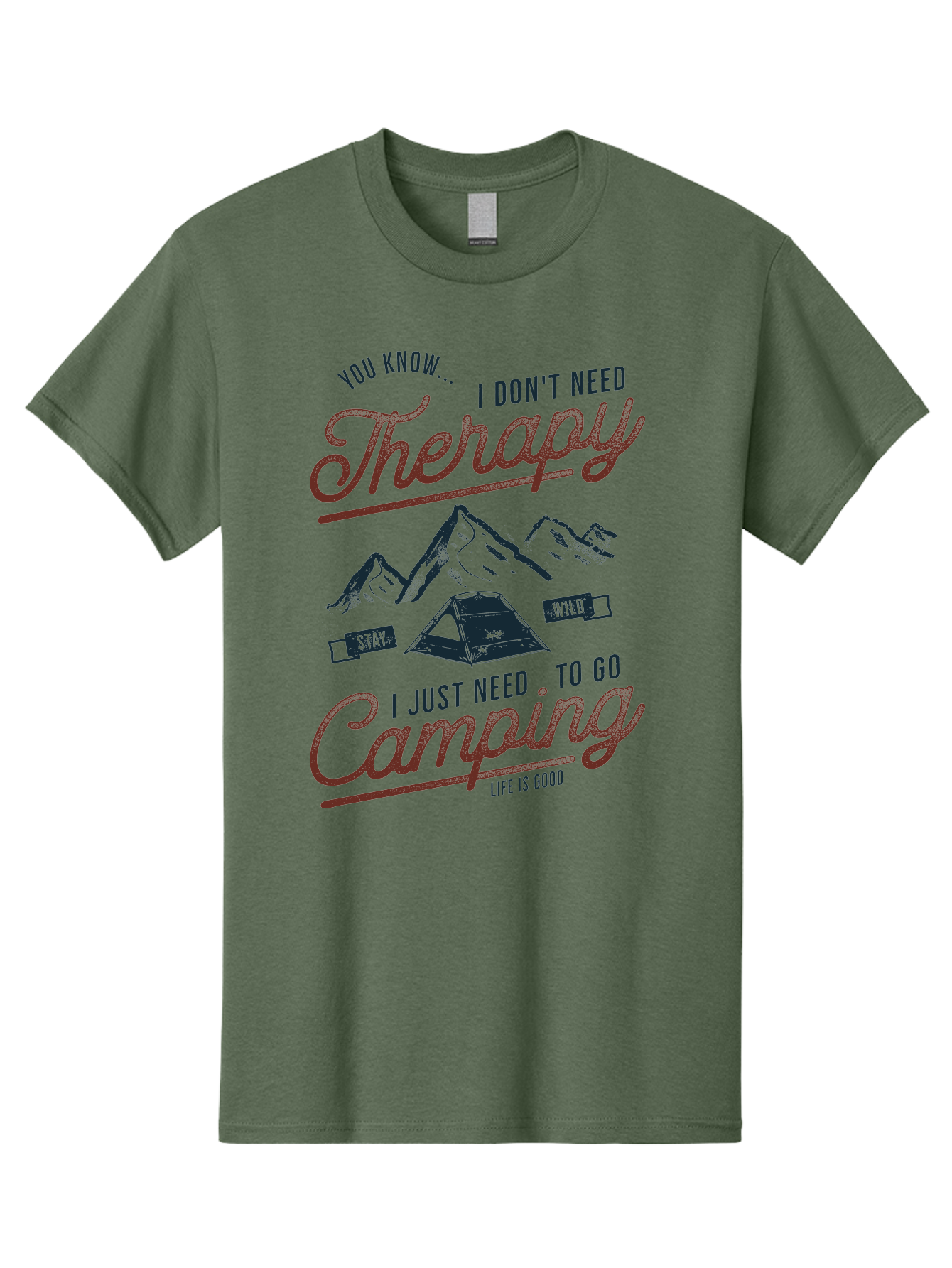 Camping-Therapy Men'S Graphic Tee, 100% Cotton, Comfortable Casual Summer Wear, Machine Washable, Camping Therapy, Outdoor Adventure, Wilderness Escape, Stay Wild, Life Is Good, Nature Therapy, Camping Quotes, Adventure Seeking, Aab931