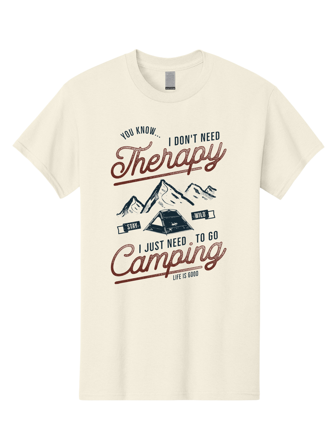 Camping-Therapy Men'S Graphic Tee, 100% Cotton, Comfortable Casual Summer Wear, Machine Washable, Camping Therapy, Outdoor Adventure, Wilderness Escape, Stay Wild, Life Is Good, Nature Therapy, Camping Quotes, Adventure Seeking, Aab931